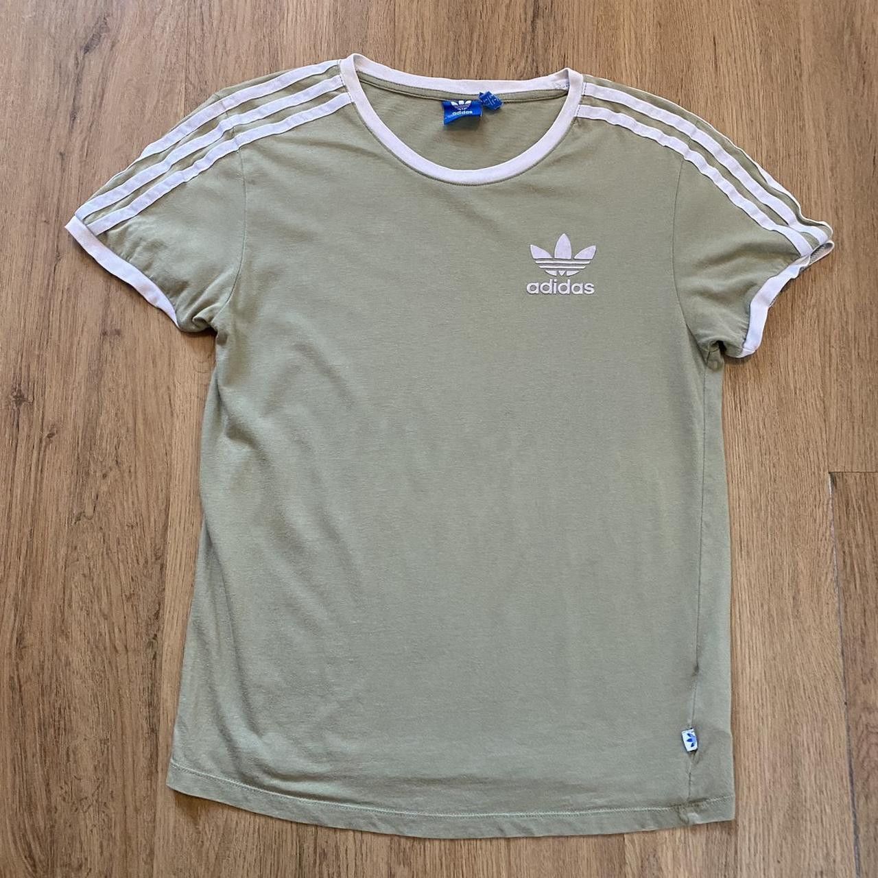 Adidas Khaki and white Adidas T-shirt with embroidered logo Size US M / EU 48-50 / 2 - 1 Thumbnail