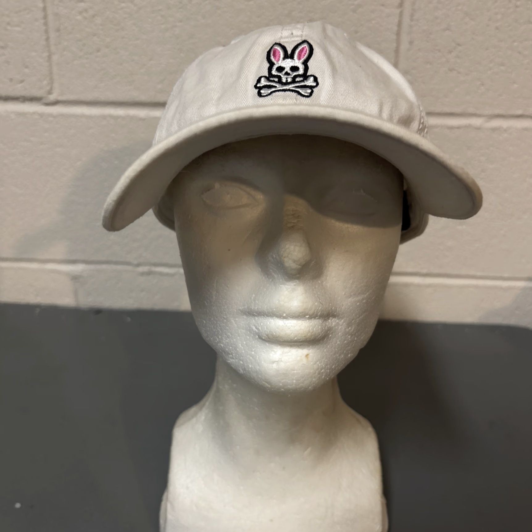 Psycho Bunny Psycho Bunny Mens Baseball Cap OS White Embroidered Silver Big Bunny Adjustable Cap OS Size ONE SIZE - 2 Thumbnail