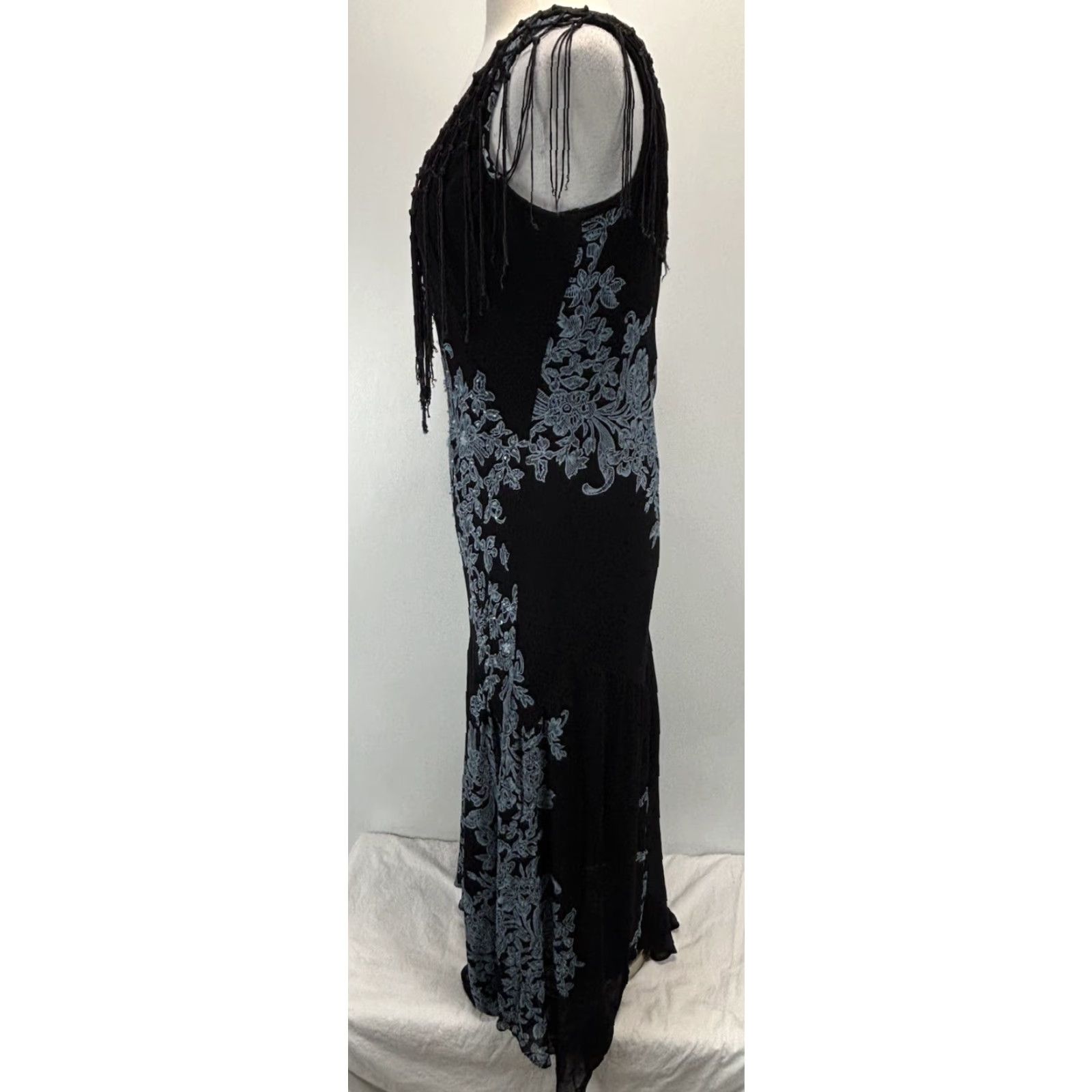 Vintage VINTAGE Dressbarn Y2K Maxi Dress Small Black Floral Fringe Beaded Whimsigoth Fairy Womens Size S / US 4 / IT 40 - 2 Thumbnail