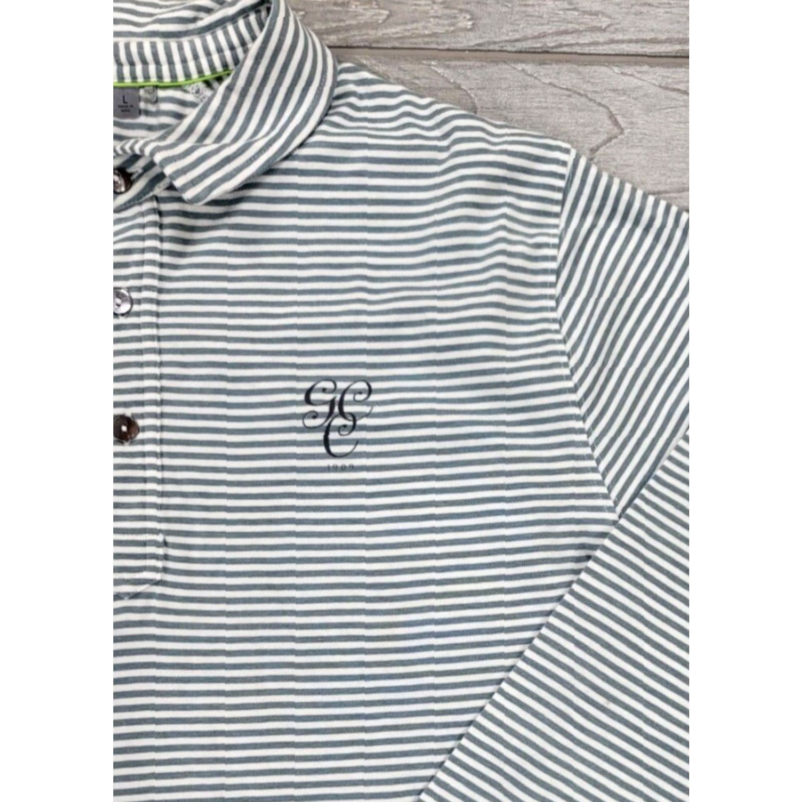 Vintage Tasc Polo Shirt Mens Striped Long Sleeve Cotton Blend Gray White Size L Size US L / EU 52-54 / 3 - 3 Thumbnail