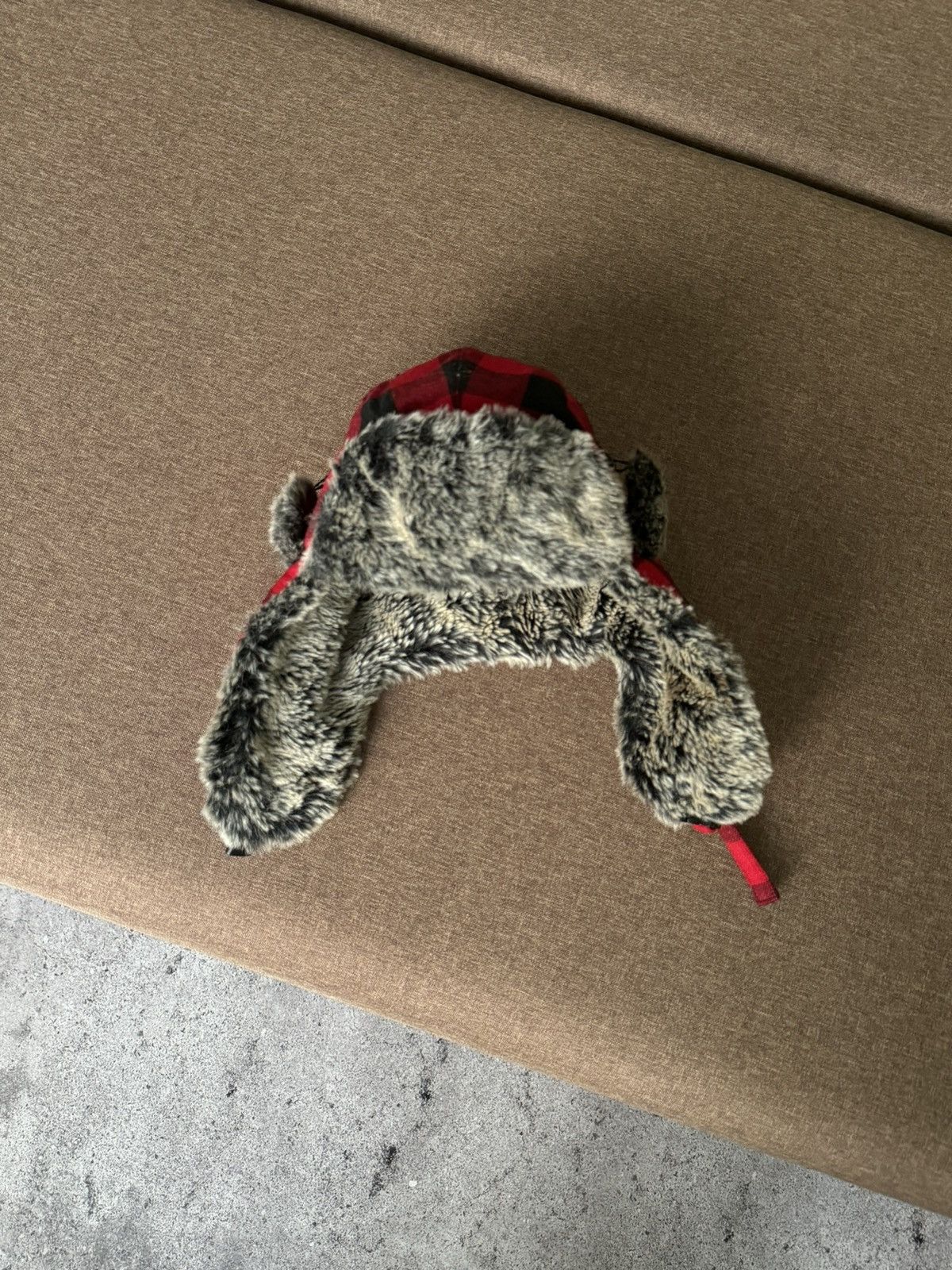 Japanese Brand Vintage red checkered Y2K fuzzy fur ushanka hat Japanese Size ONE SIZE - 3 Thumbnail