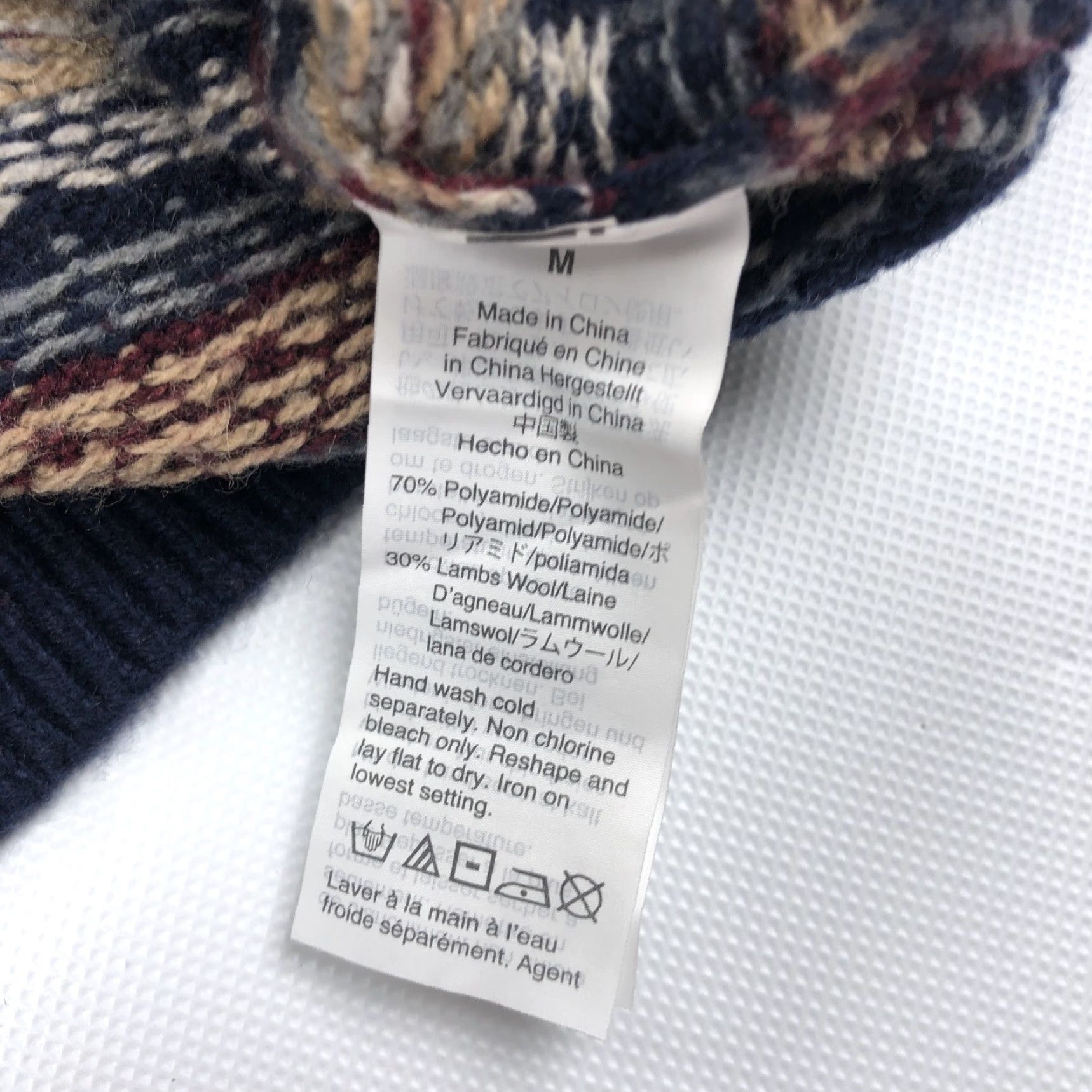 J.Crew J.CREW Men's M Fair Isle Wool Blend Crew Neck Sweater Navy Red Tan Knit Size US M / EU 48-50 / 2 - 6 Thumbnail