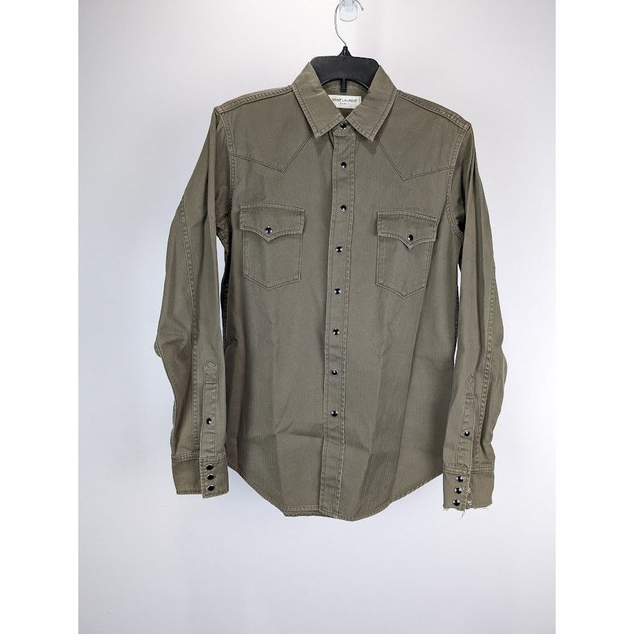 Saint Laurent Paris o1rshd1 Shirt in Green Size US M / EU 48-50 / 2 - 2 Thumbnail