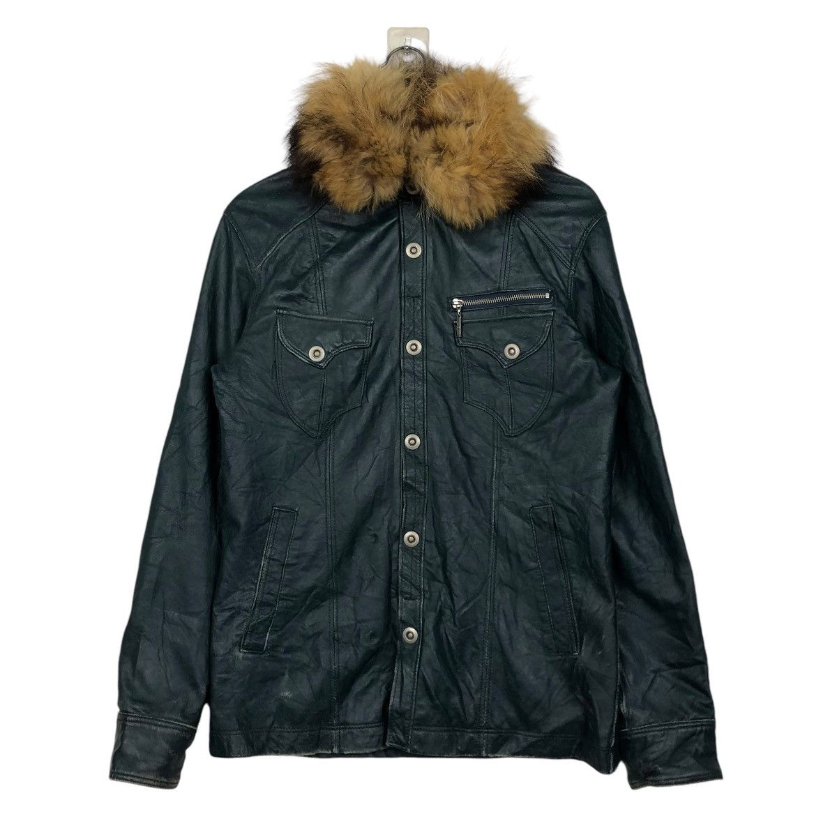 🔥VINTAGE BIKER LEATHER JACKET ASM ARCHIVE MINK FUR COLLAR