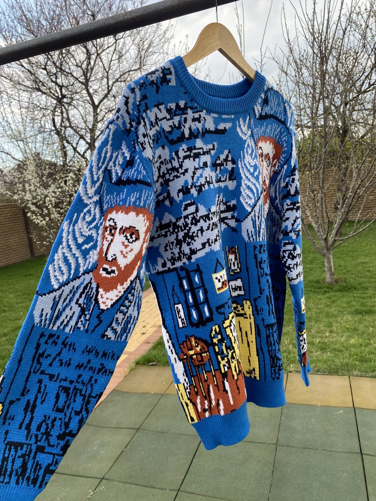 Vintage Van Gogh Art Sweater Blue Graphic Knit Size L Vintage Style Size US L / EU 52-54 / 3 - 3 Thumbnail