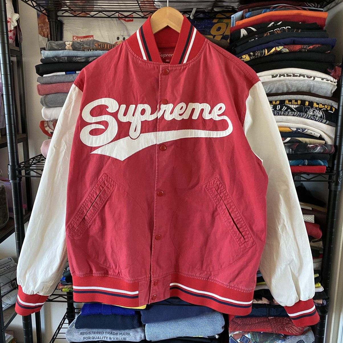 Supreme Vintage Supreme Varsity Script Jacket Red White 2004 Size US XL / EU 56 / 4 - 1 Thumbnail