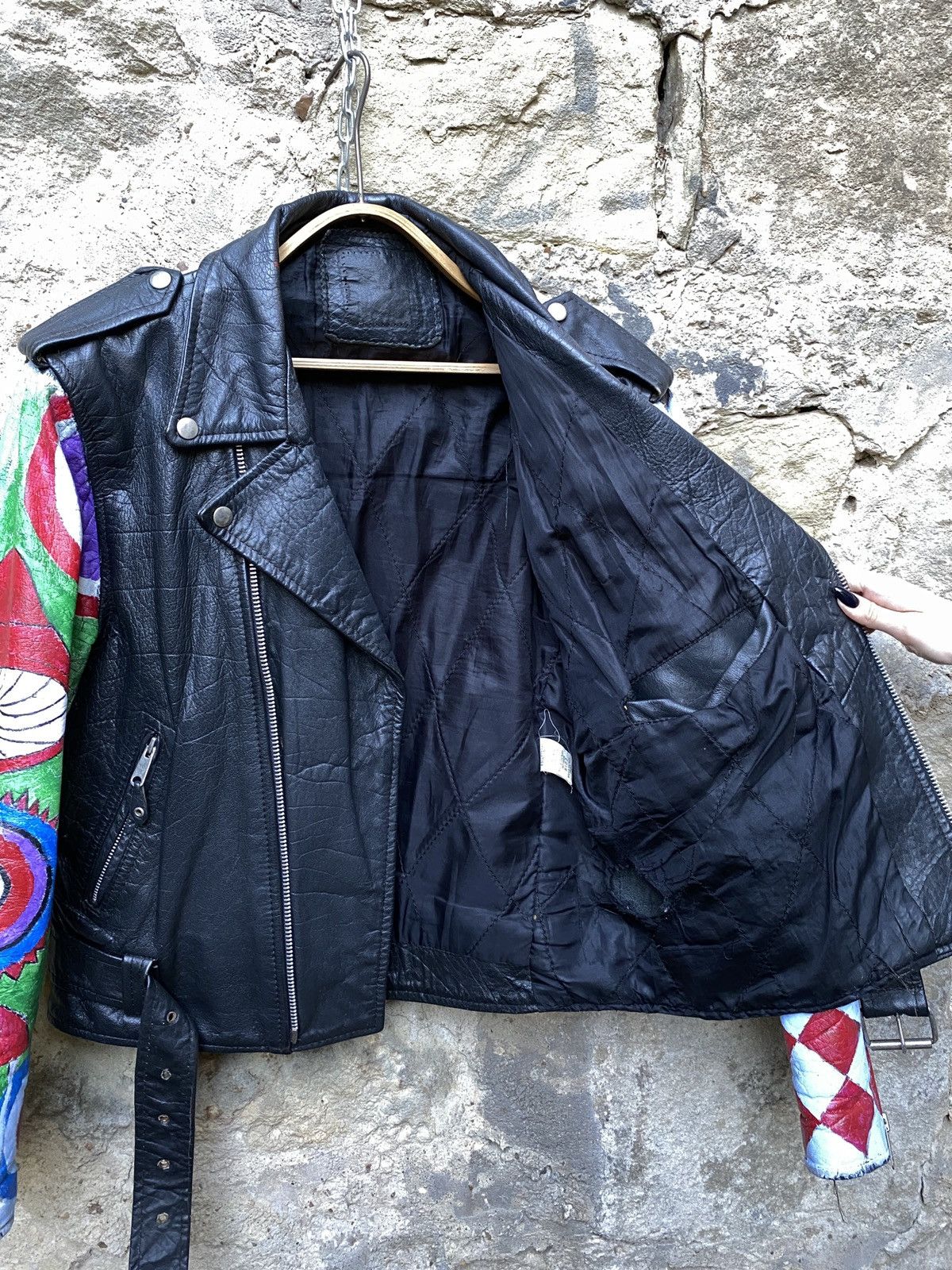Vintage Rare (60s Hippie style) Hand Painted Leather Biker Jacket Size US M / EU 48-50 / 2 - 6 Thumbnail