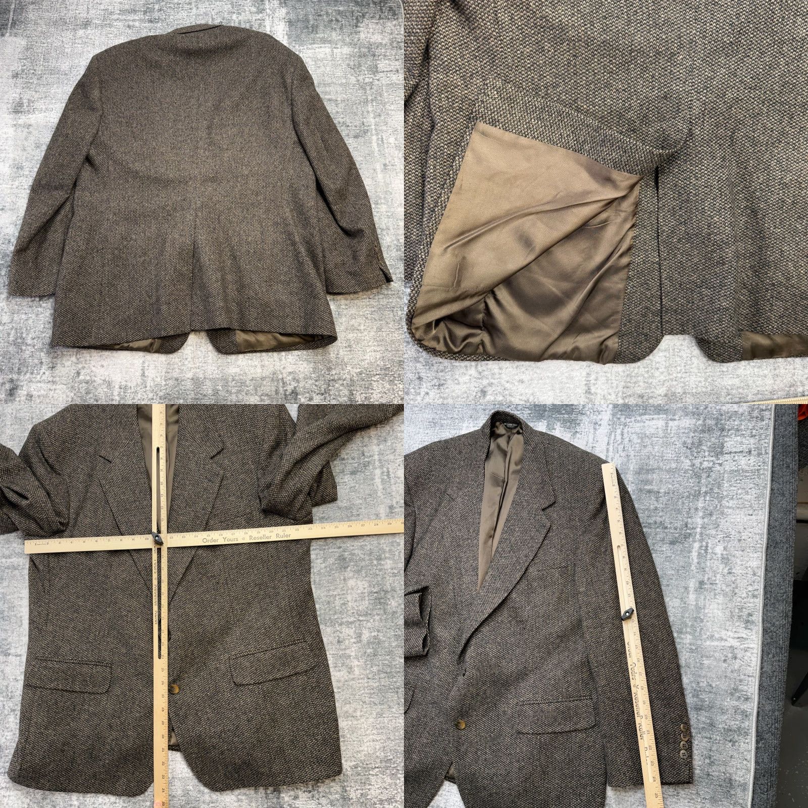 Bill Blass VINTAGE Bill Blass Blazer Jacket Mens 46 Brown Tweed Wool Single-Breasted Notch Lapel Geometric 2-Button 4-Button Sleeve USA Mens Size 46R - 8 Thumbnail