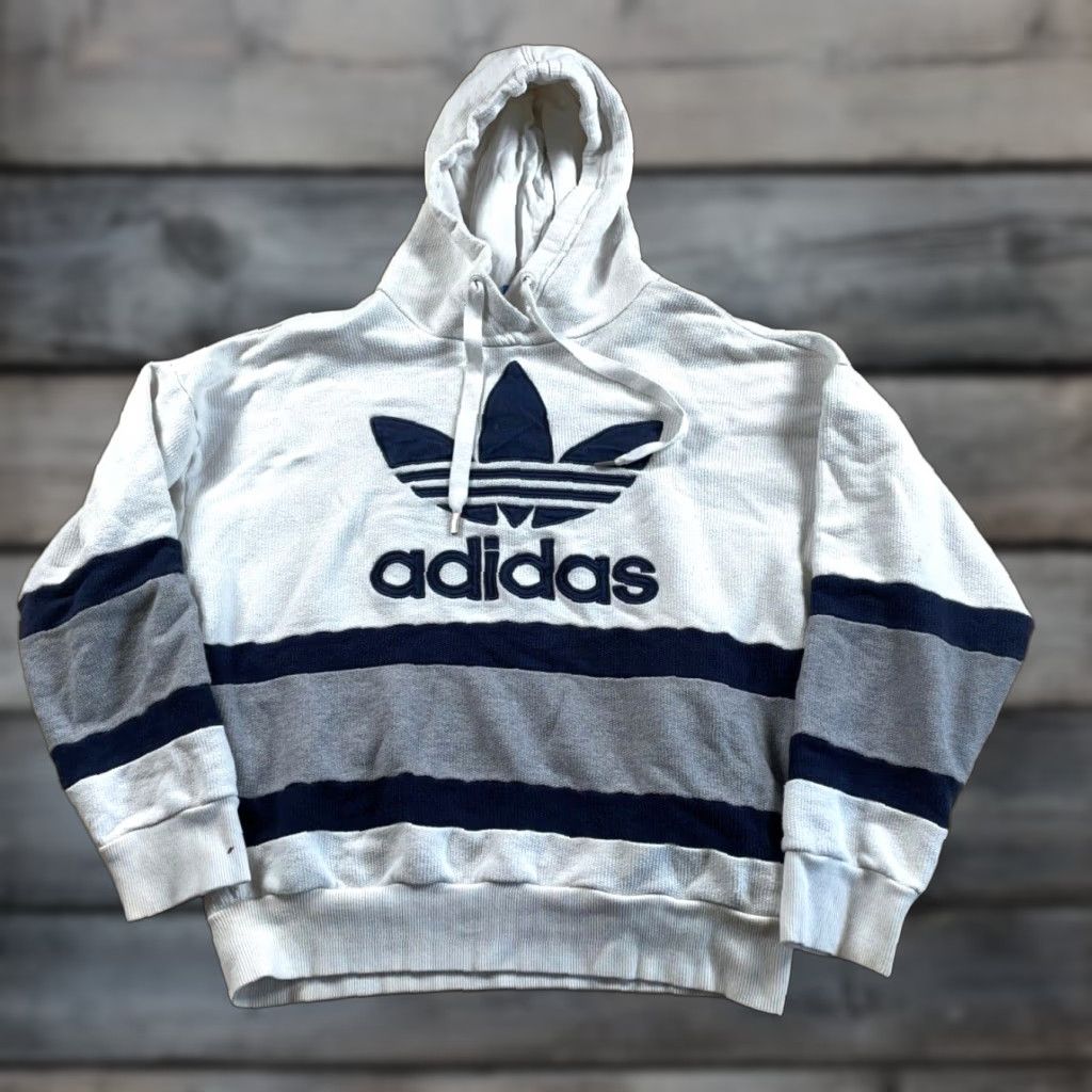 Adidas adidas Hoodie Women S White Striped Embroidered Trefoil Logo Pullover Hip Hop Womens Size S / US 4 / IT 40 - 1 Thumbnail
