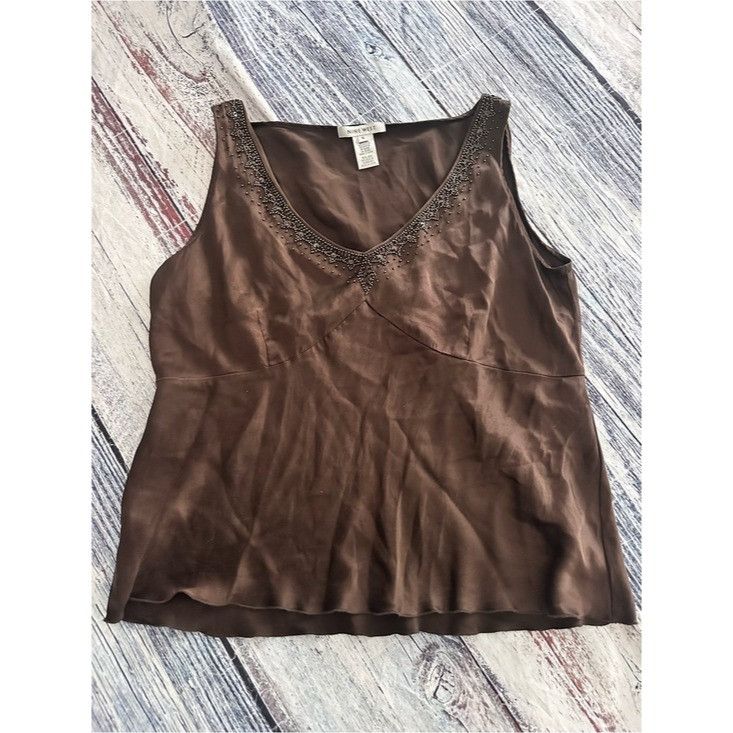 Nine West Vintage Y2K Nine West 100% Silk Beaded Sleeveless Blouse Size L / US 10 / IT 46 - 2 Thumbnail