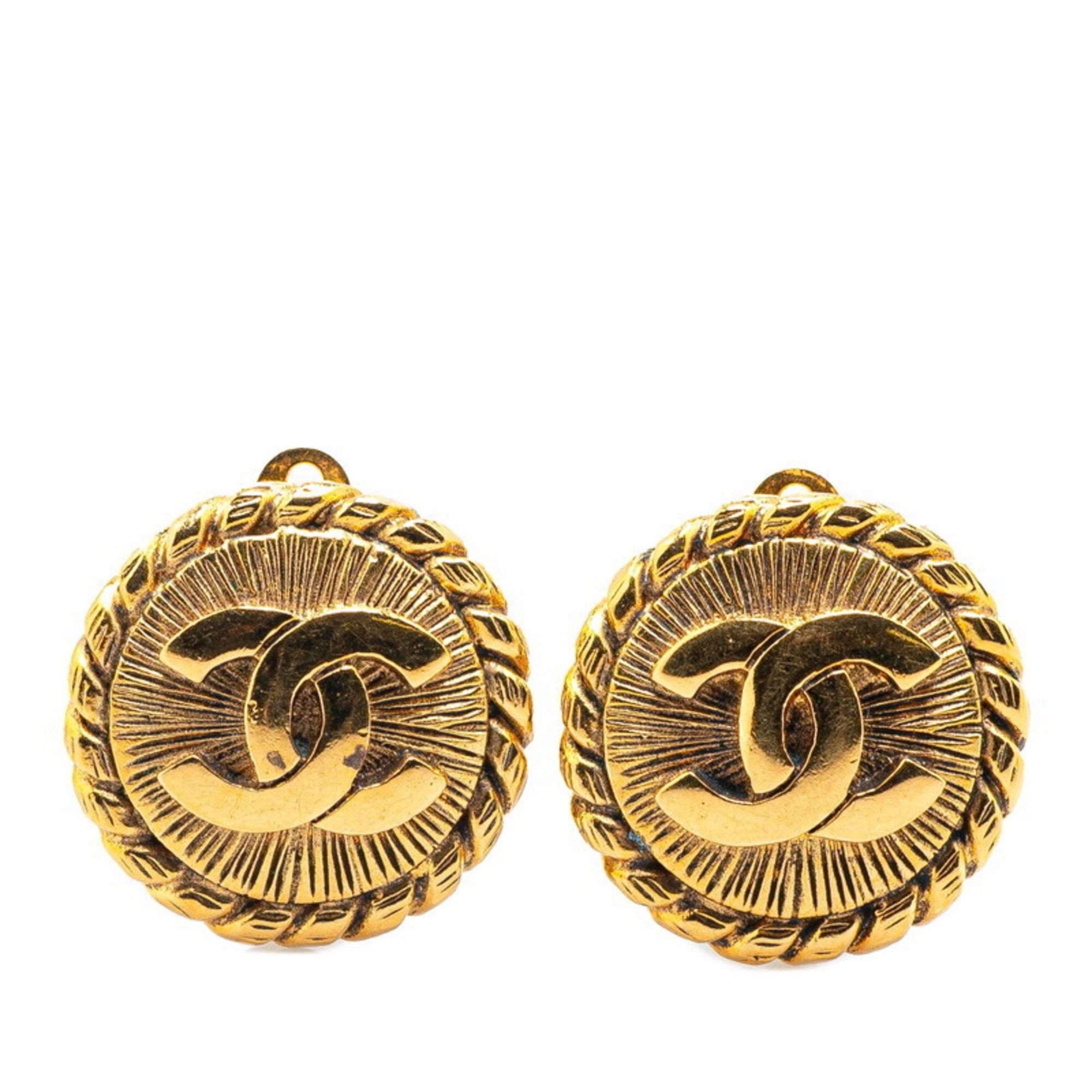 Chanel Coco Mark Round Earrings Gold Plated Women's CHANEL