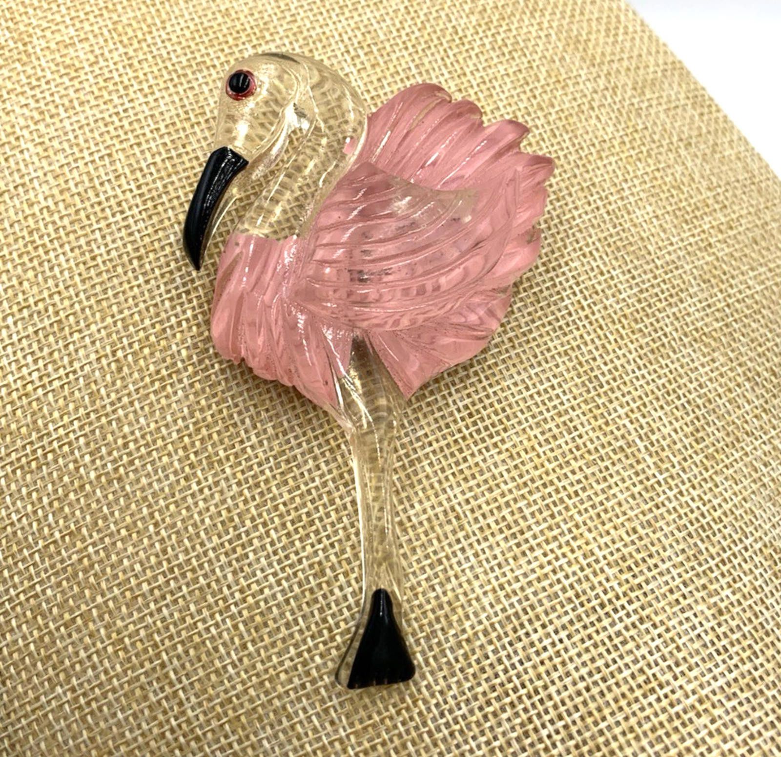 Other Flamingo Reverse Etched Pink Black Large Brooch Lucite Bird Size ONE SIZE - 1 Thumbnail