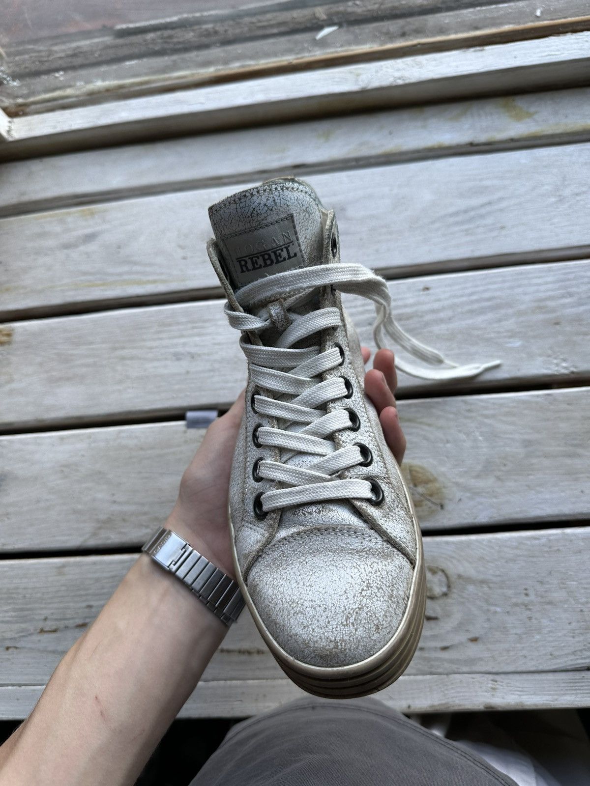 Hogan 🚨HOGAN REBEL HIGH SNEAKERS BIG LOGO Y2K WHITE RARE LUXURY Size US 6 / IT 36 - 3 Thumbnail