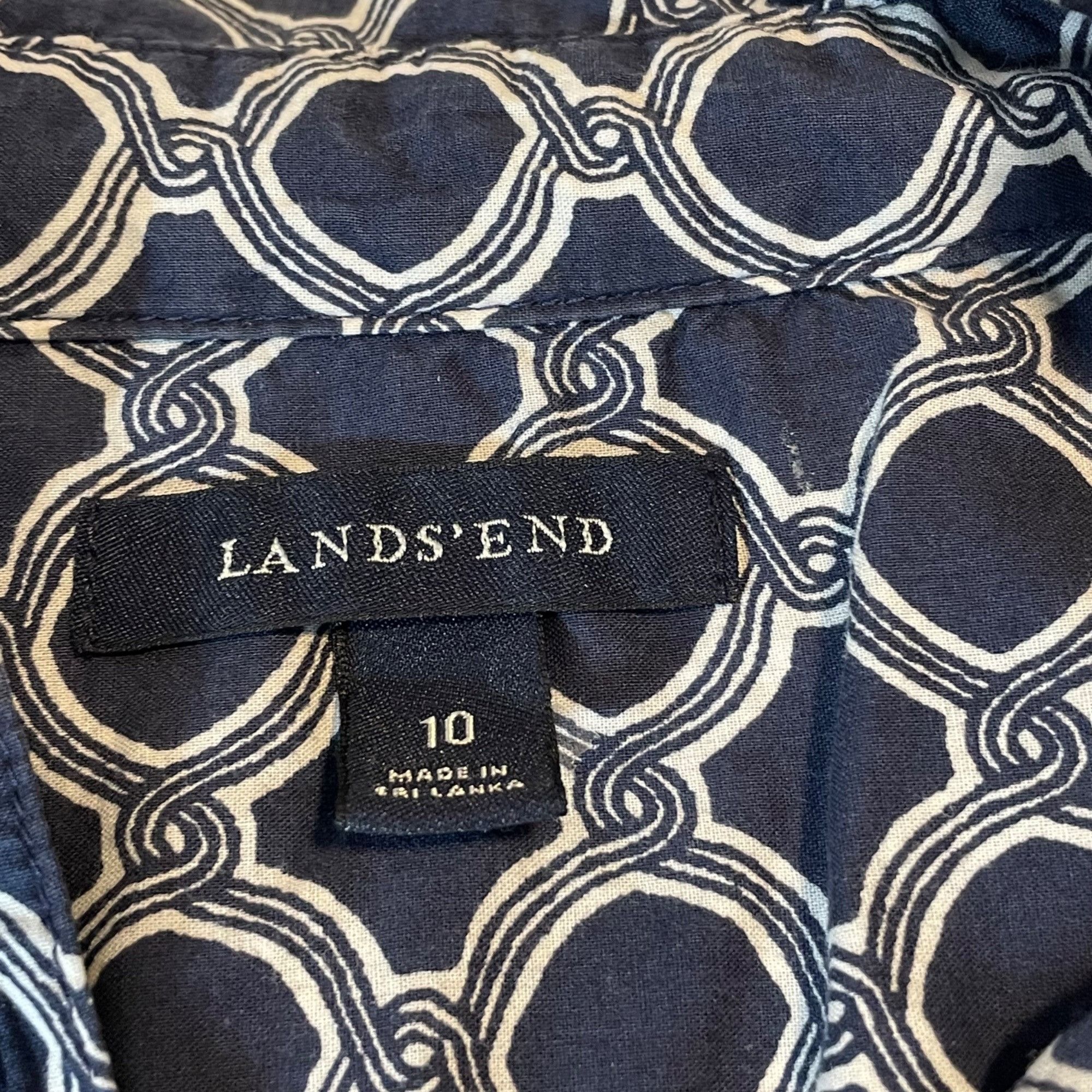 Lands' End Lands End Women's Navy/White Geometric Print Button-Front Lo Size L / US 10 / IT 46 - 9 Thumbnail