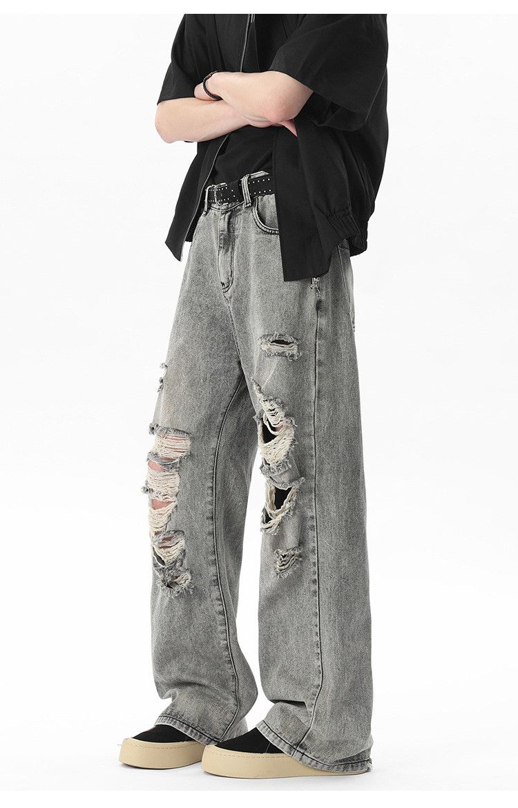 Japanese Brand Men's trendy retro loose wide-leg ripped jeans Size US 32 / EU 48 - 3 Thumbnail