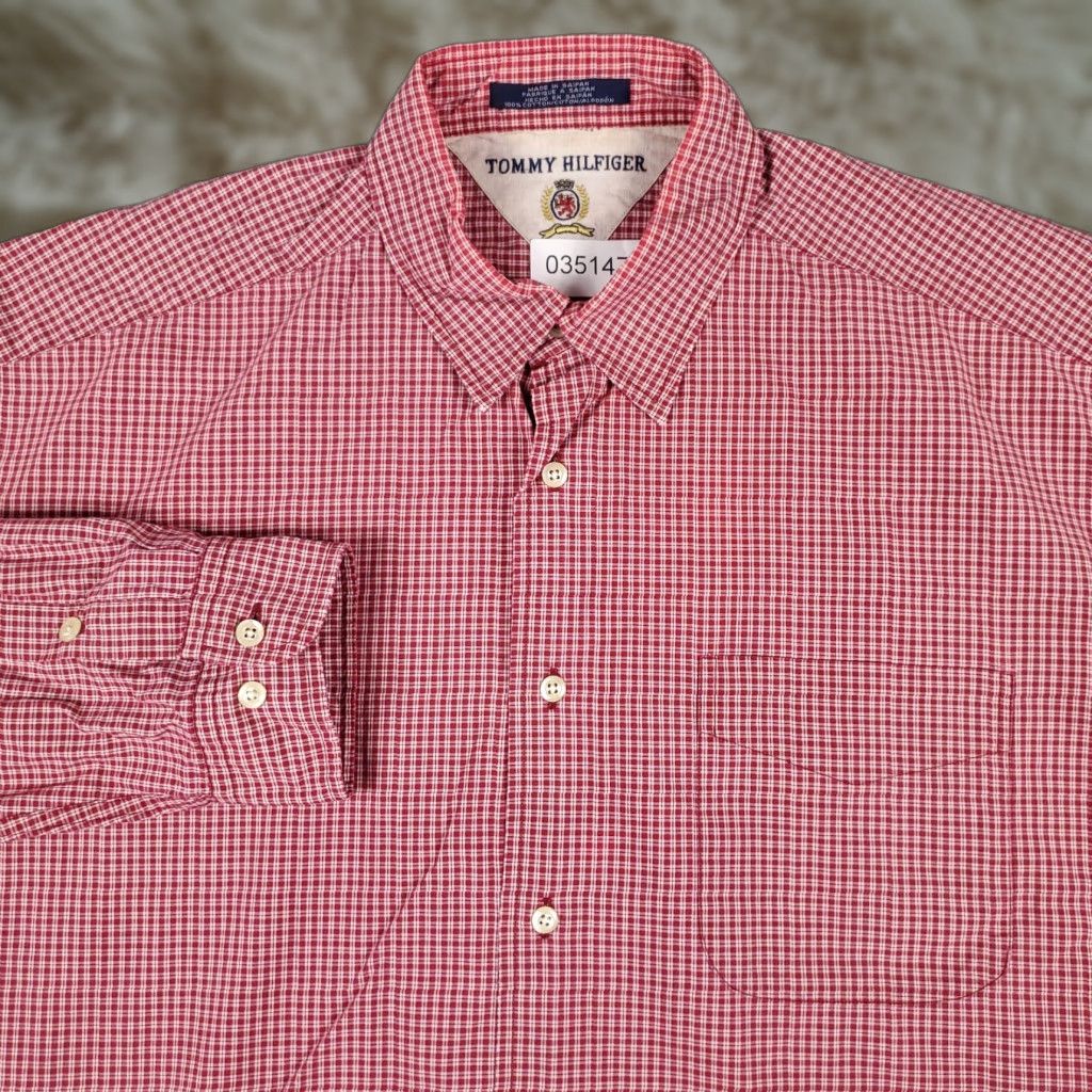 Tommy Hilfiger VINTAGE Tommy Hilfiger Shirt Mens L Red Plaid Button-Up Long Sleeve Casual Shirt Size US L / EU 52-54 / 3 - 1 Thumbnail