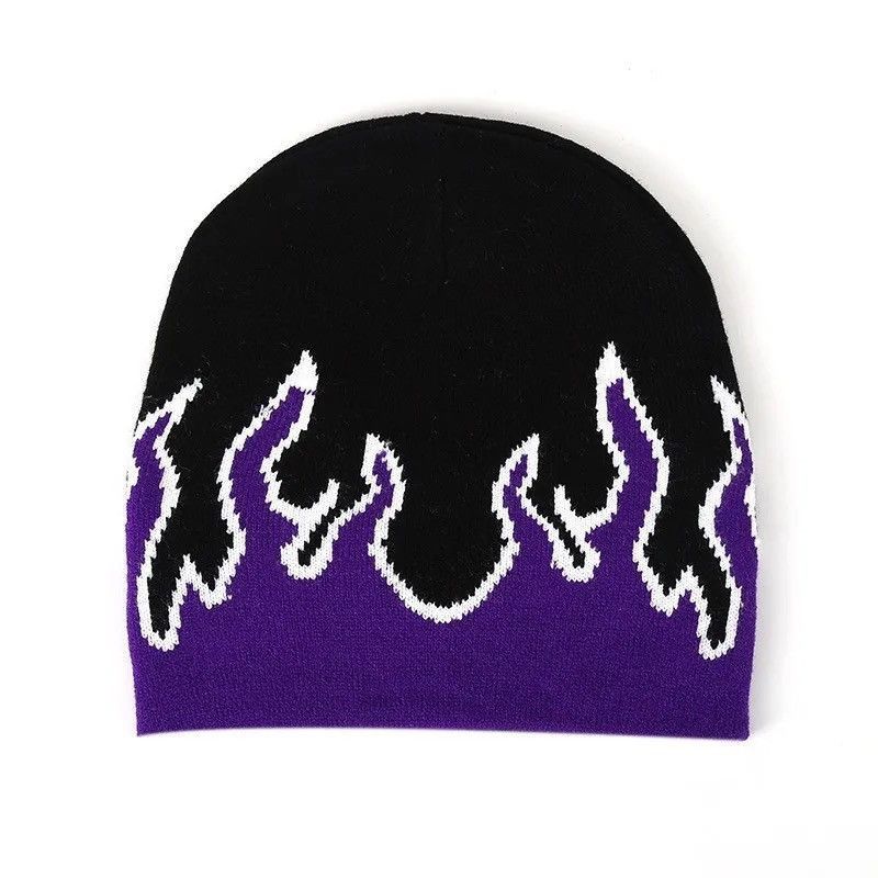 Japanese Brand Flame Purple Beanie Hat Size ONE SIZE - 2 Thumbnail