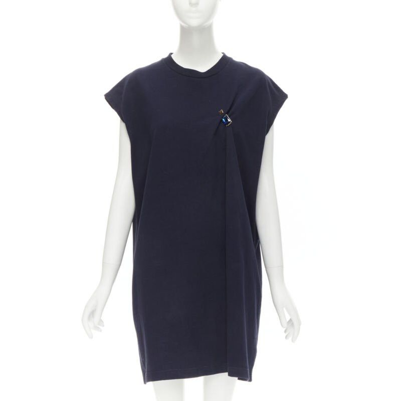Acne Studios ACNE STUDIOS navy blue cotton jewel pin pinched oversized casual dress XS Size XS / US 0-2 / IT 36-38 - 1 Thumbnail