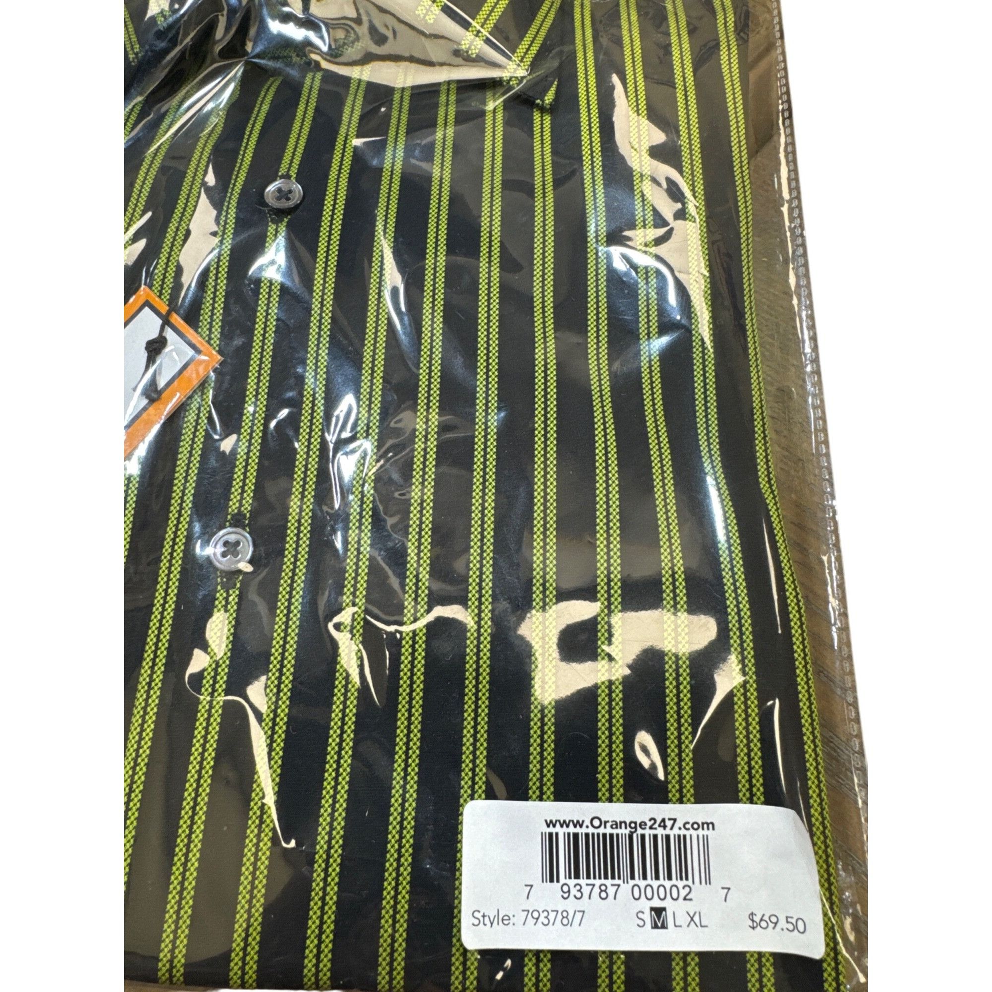 Designer Orange247 Mens Black & Green Pinstriped Long Sleeve Button D Size US M / EU 48-50 / 2 - 2 Thumbnail