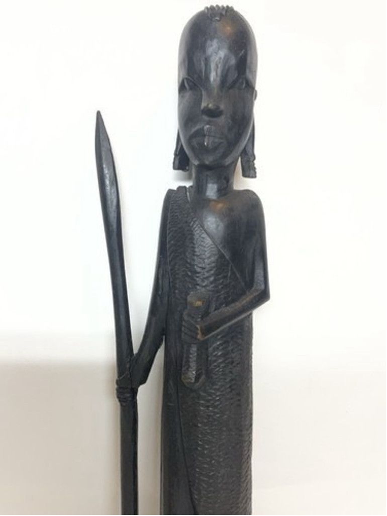 Other Hand Carved Wood Hunter Tribal Figure Kenyan Besmo 14.5” Size 26 - 10 Thumbnail