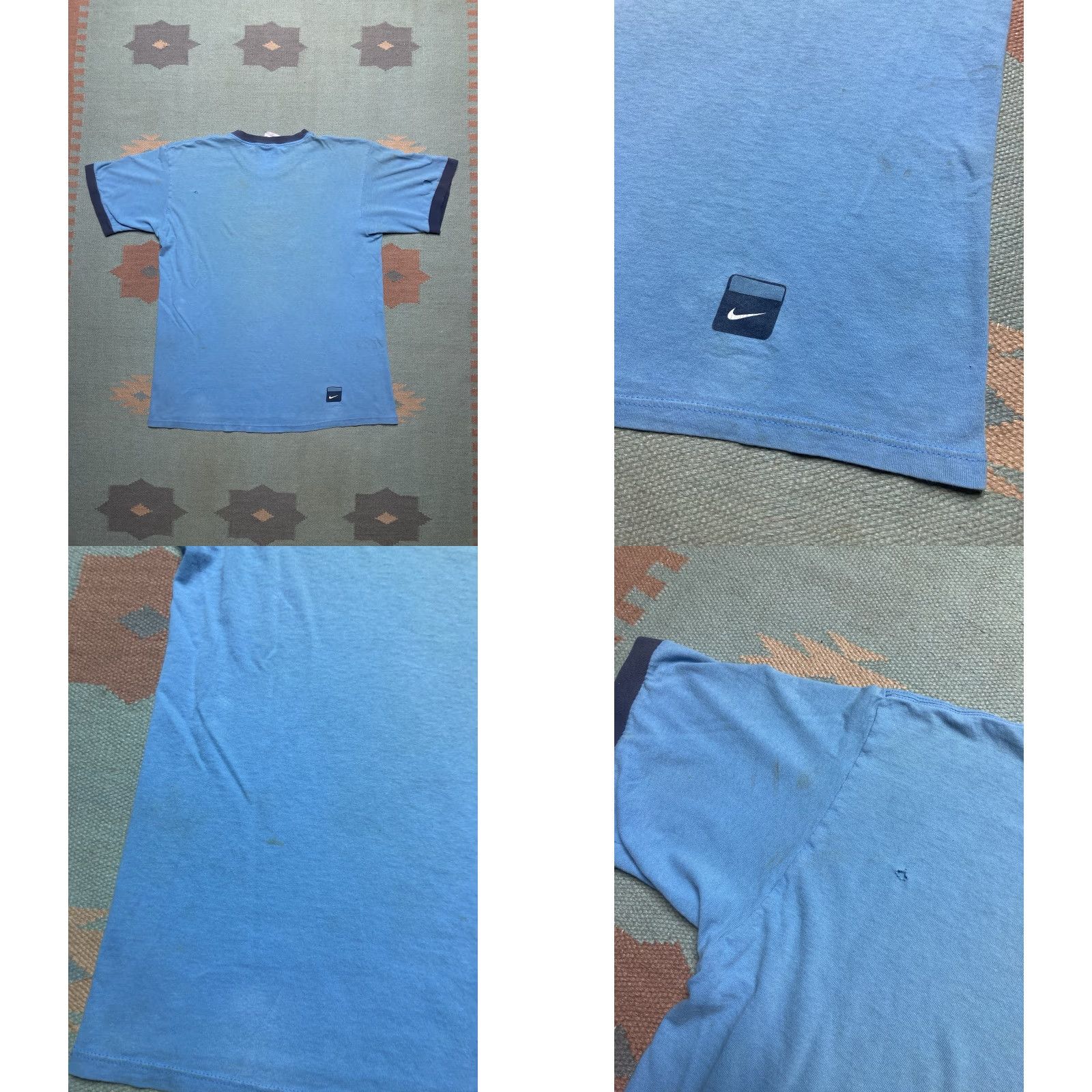 Nike VINTAGE Nike T-Shirt check logo distressed ringer spell out swoosh Medium Men Blue Size US M / EU 48-50 / 2 - 8 Thumbnail