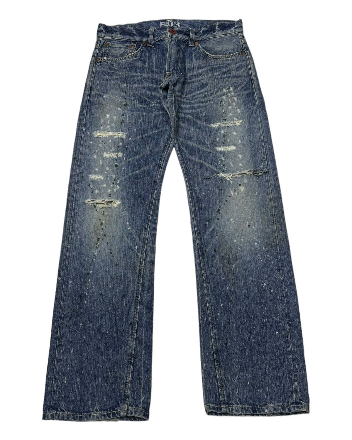 Who Decides War EDWIN 503 PAINTER JEANS BLUE TRIP DISTRESSED DENIM Size US 33 - 1 Thumbnail