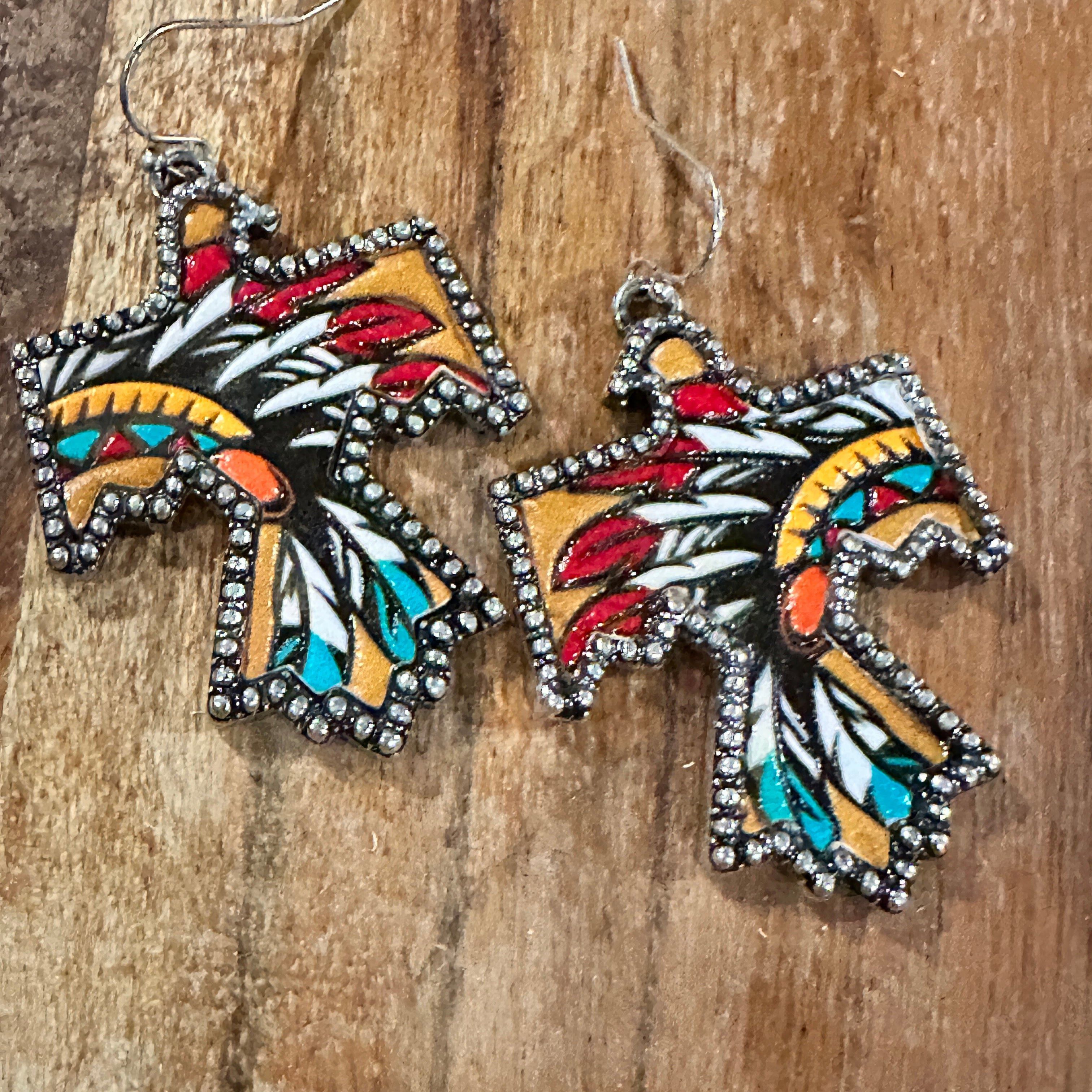 Other Boho Thunderbird Metal Earrings with Tooled Leather Chieftai Size ONE SIZE - 5 Thumbnail