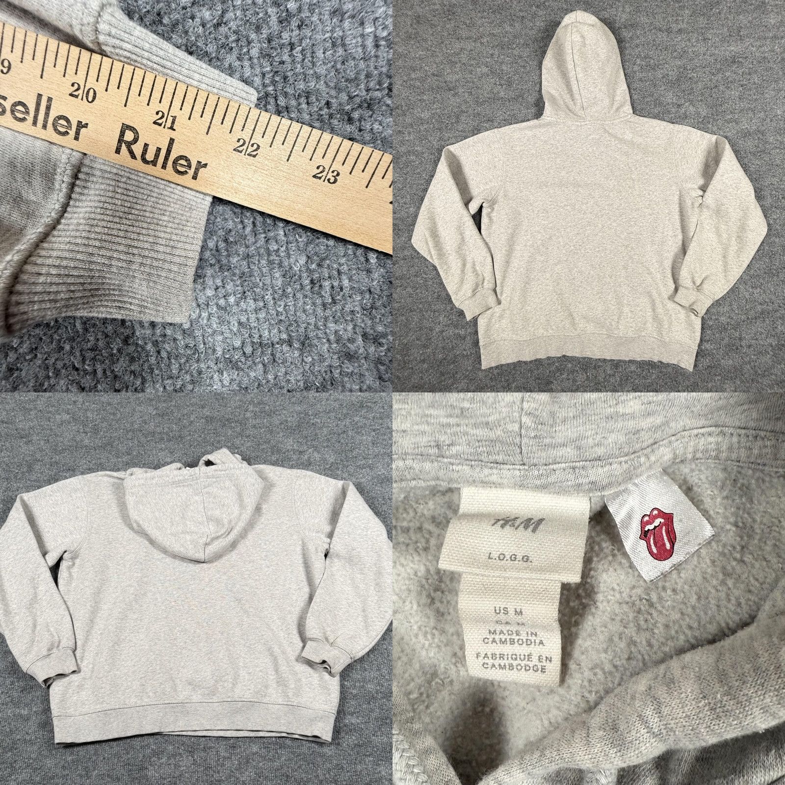 H&M Rolling Stones Hoodie Mens Medium Gray L.O.G.G. Tongue Logo Pullover 2019 Band Rock Mens Size US M / EU 48-50 / 2 - 8 Thumbnail