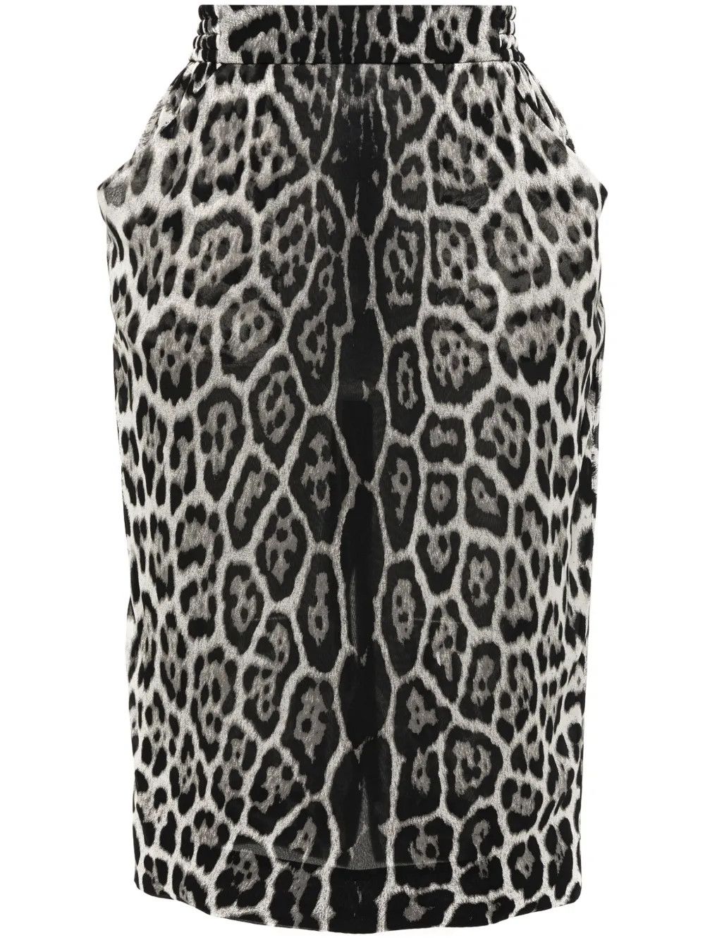 Saint Laurent Paris o1y0126 Leopard-Print Midi Skirt in Light Gray/Black Size 30" / US 8 / IT 44 - 1 Thumbnail