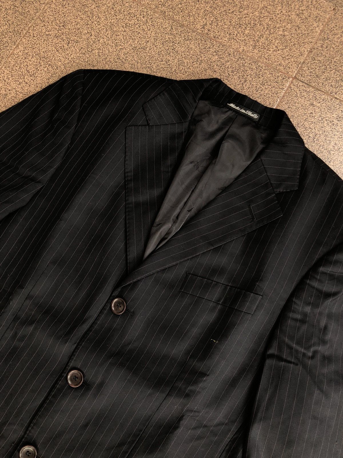 Giorgio Armani 90s Rare Giorgio Armani Striped Black Blazer Size 48R - 3 Thumbnail