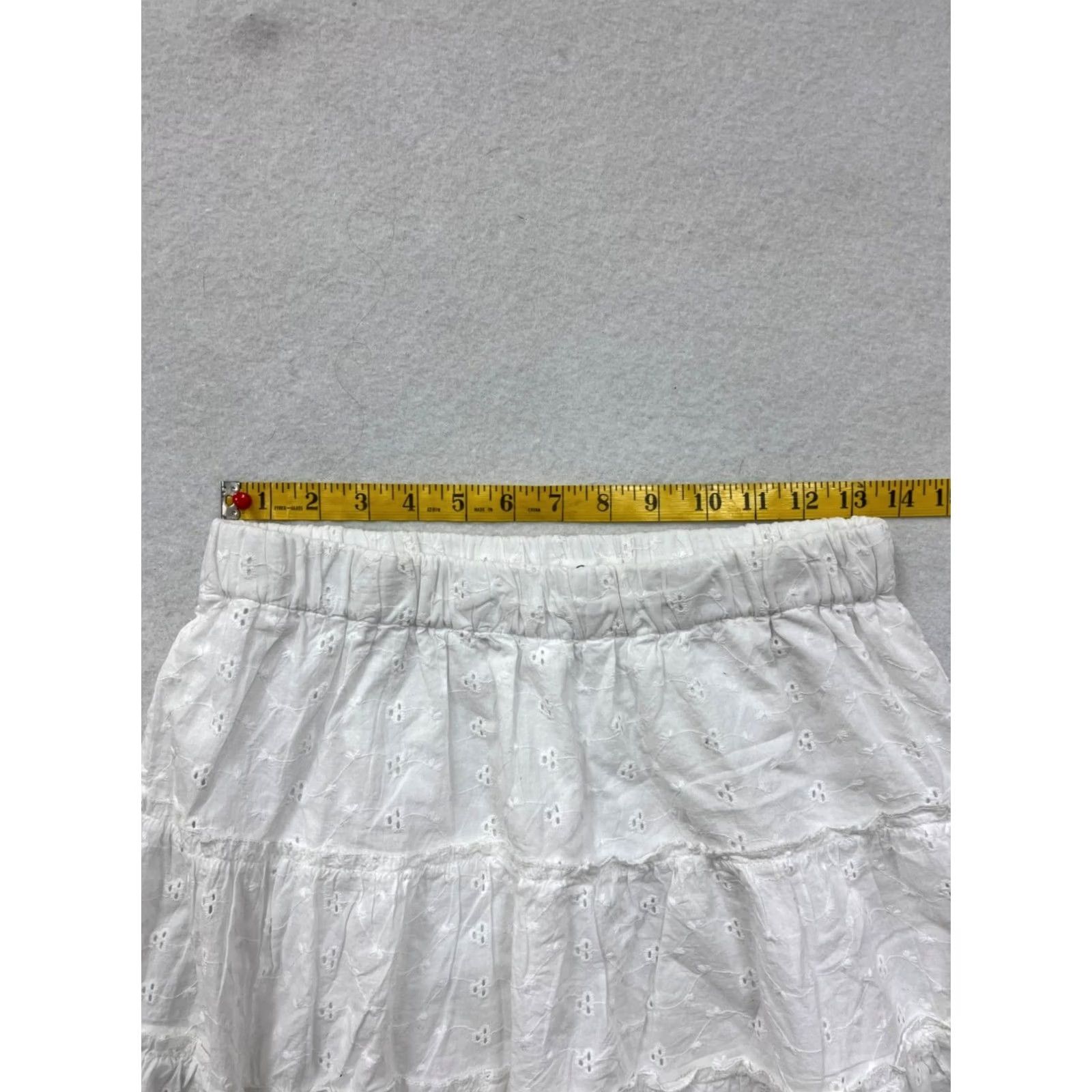 Vintage Japna Womens Skirt L White Tiered Eyelet Short A-Line Cotton Skirt Womens L Size 36" / US 14 / IT 50 - 7 Thumbnail