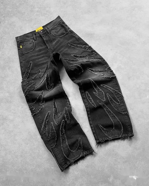 Designer × Japanese Brand × Vintage Retro Raw Edge Embroidery Baggy Jeans Size US 31 - 2 Thumbnail