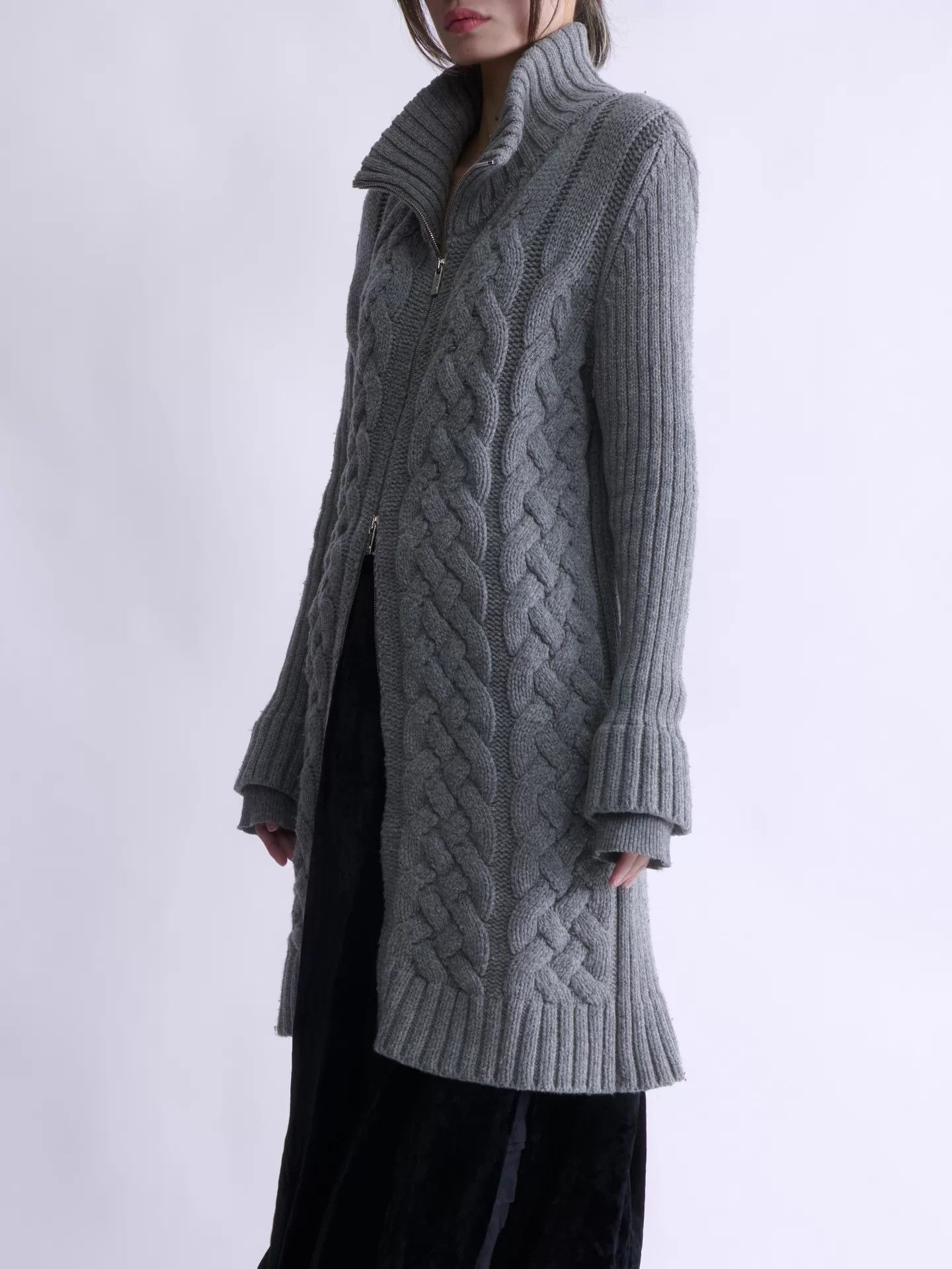 Blumarine Blugirl by Blumarine Gray Zipper Knit Long Jacket Size ONE SIZE - 2 Thumbnail