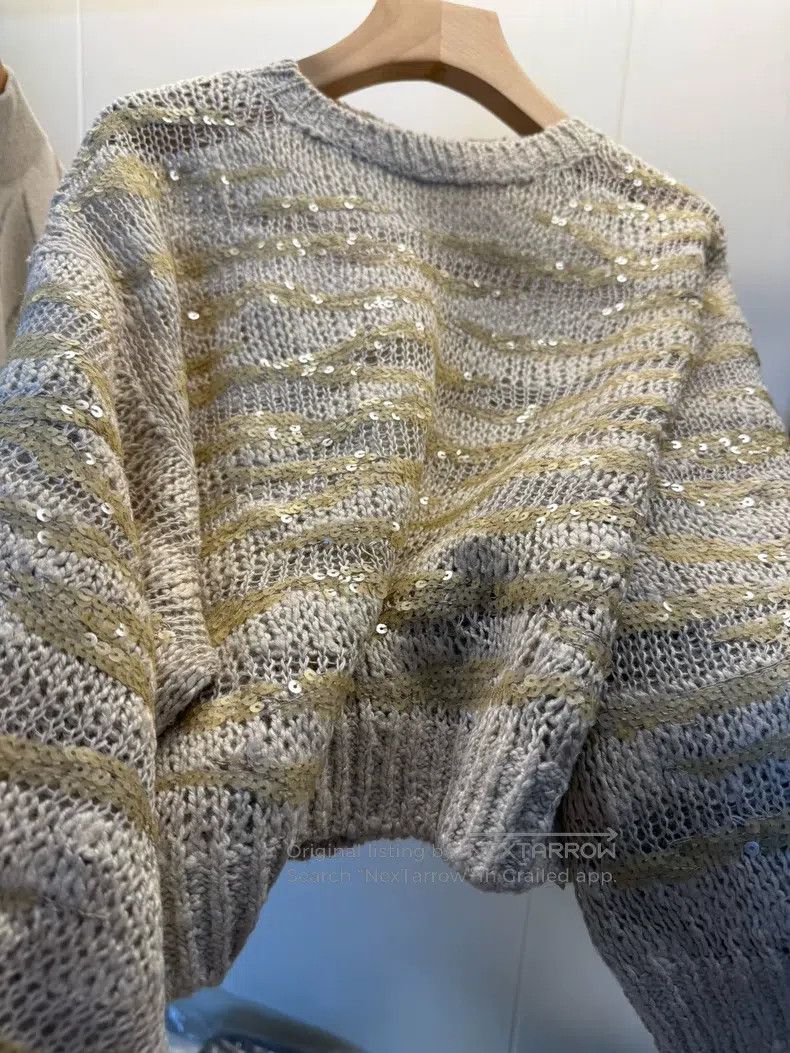 Brunello Cucinelli Brunello Cucinelli Sequined Silk Linen Knit Top Size M / US 6-8 / IT 42-44 - 6 Thumbnail