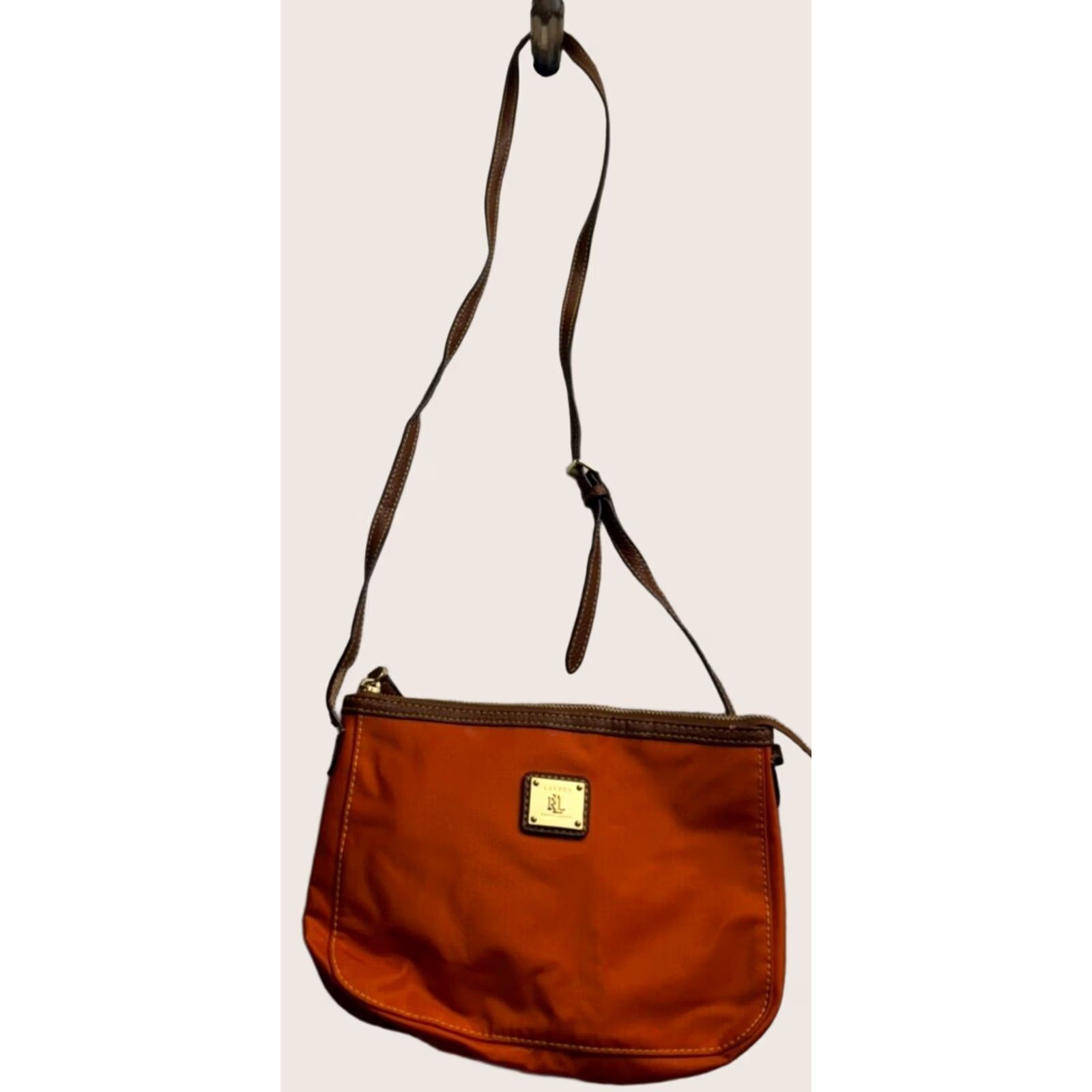 Ralph Lauren VINTAGE Lauren Ralph Purse Womens Small Crescent Bag Orange Pouch Zip Strap Crossbody Size ONE SIZE - 1 Thumbnail