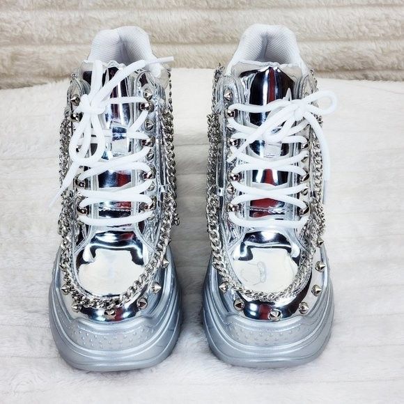 Other Space Candy Silver Platform Chain Sneaker Hidden Wedge Stree Size US 8.5 / IT 38.5 - 4 Thumbnail