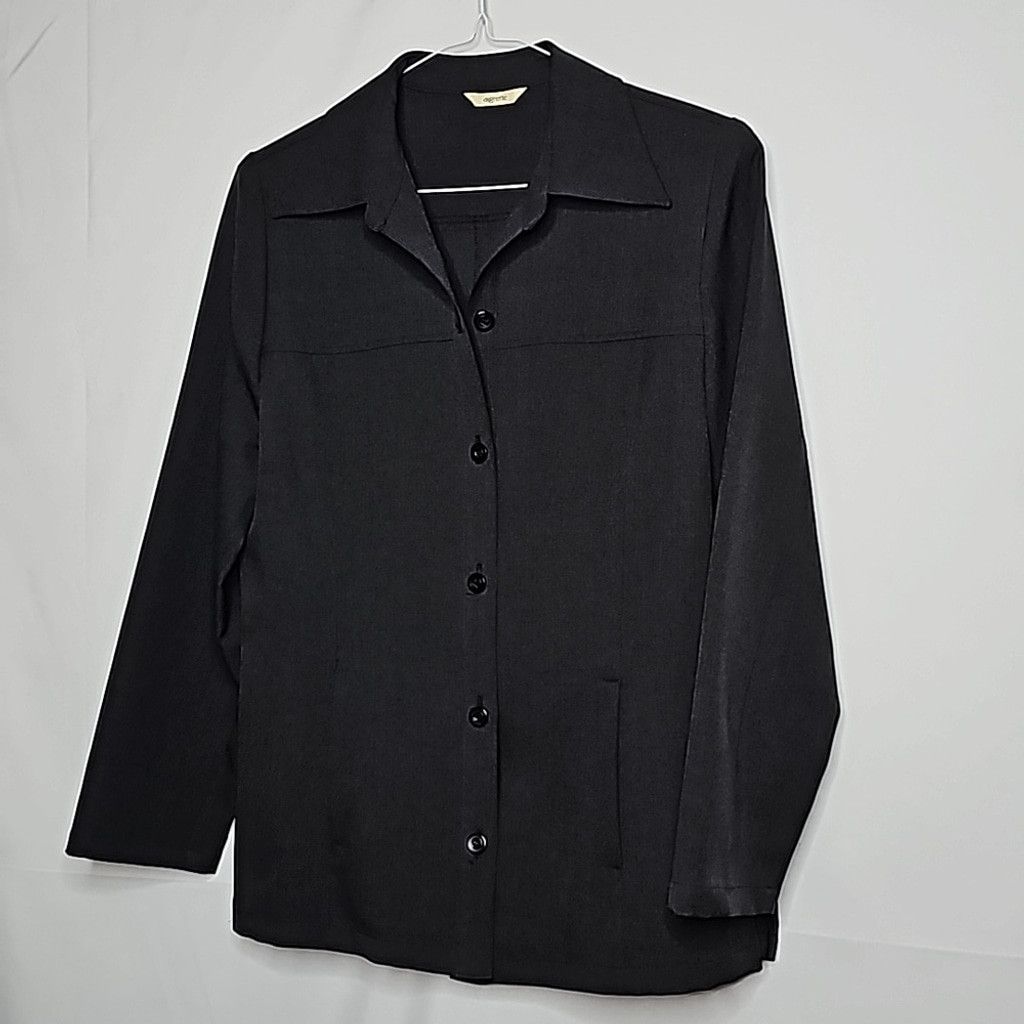 The Unbranded Brand NWOT aigrette black button down long sleeve shirt top sz 9 R Size M / US 6-8 / IT 42-44 - 1 Thumbnail