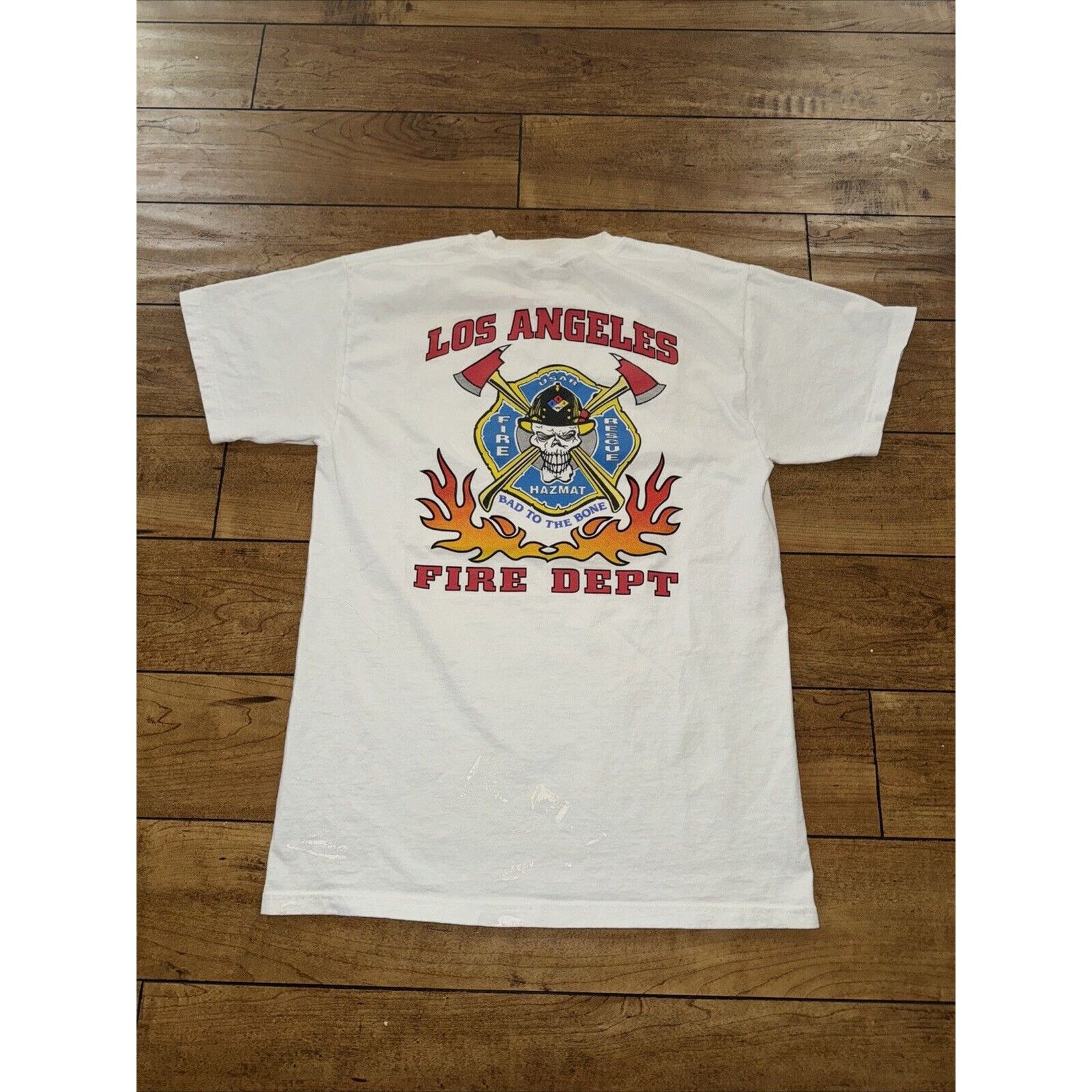 Band Tees × Hanes × Vintage Los Angeles Fire Department T-Shirt White Small 17x26 Flames Size US S / EU 44-46 / 1 - 1 Thumbnail