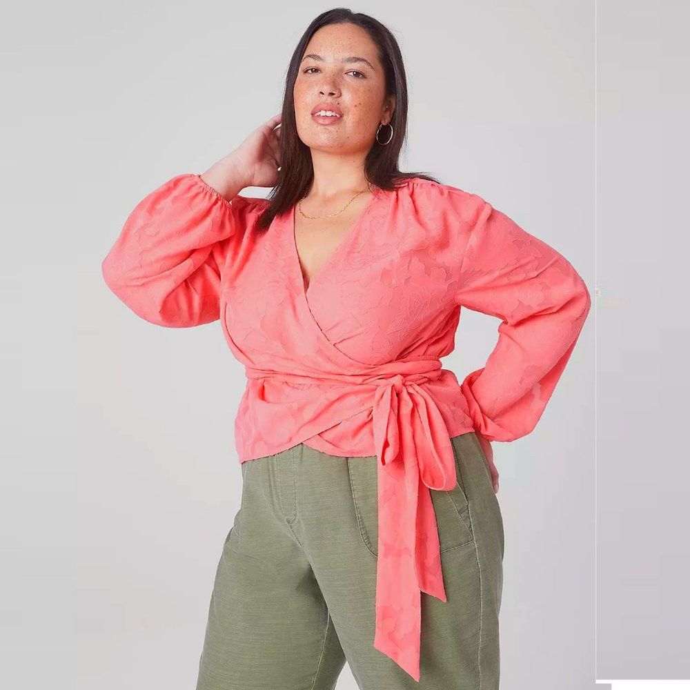Other New Lane Bryant Classic Crop Sheer Full-Wrap Coral Long Sle Size 3XL / US 20-22 - 1 Thumbnail