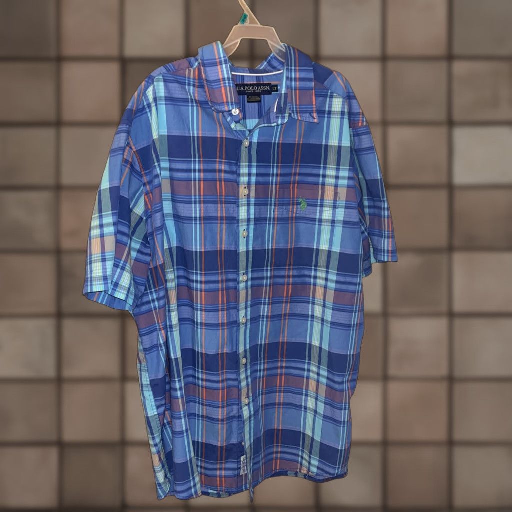 Vintage VINTAGE US Polo Assn. Shirt Men’s Short Sleeve Button-Down Casual Blue Plaid Large Tall Size US L / EU 52-54 / 3 - 1 Thumbnail