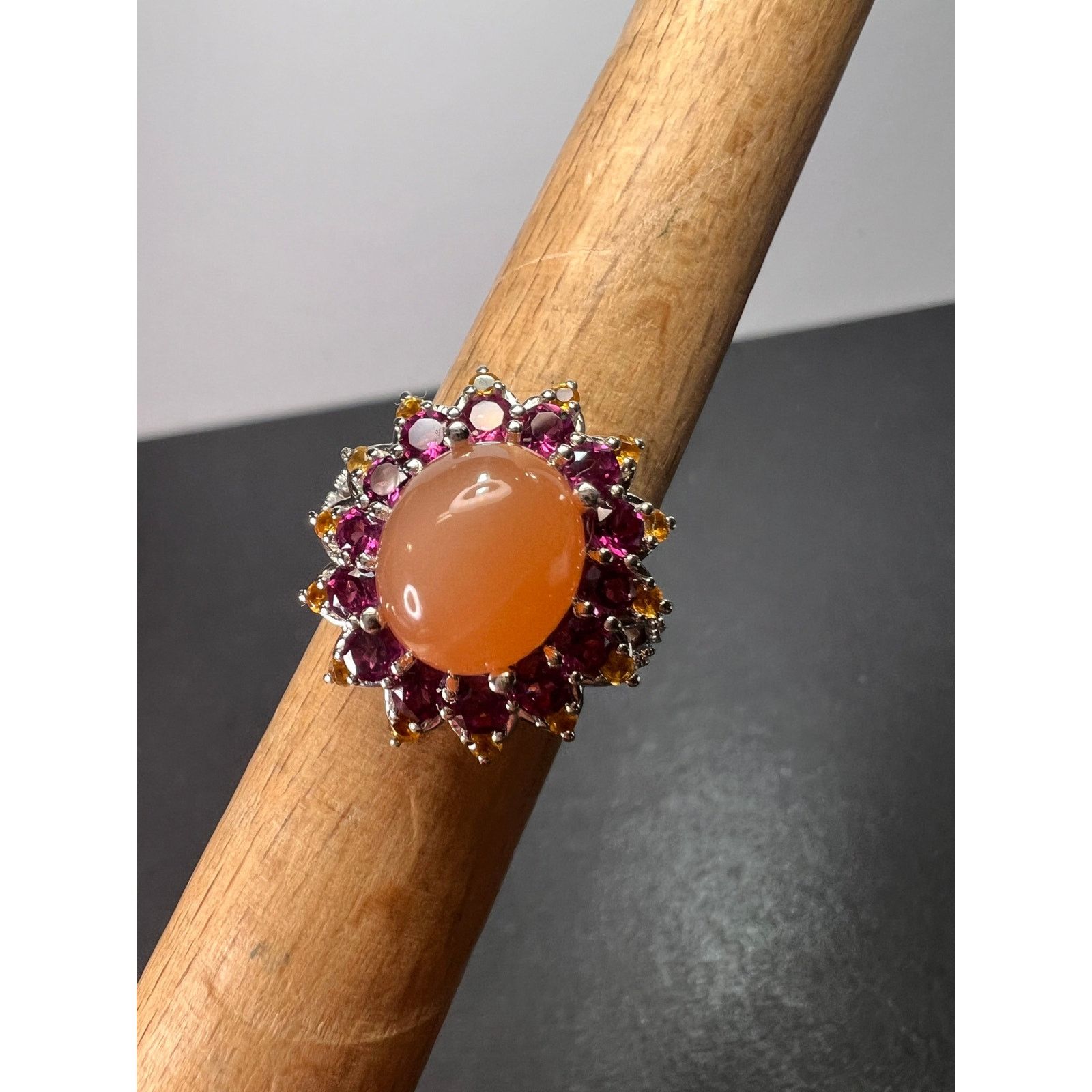 Other Peach moonstone rhodolite ring in sterling silver size 7 Size ONE SIZE - 16 Thumbnail