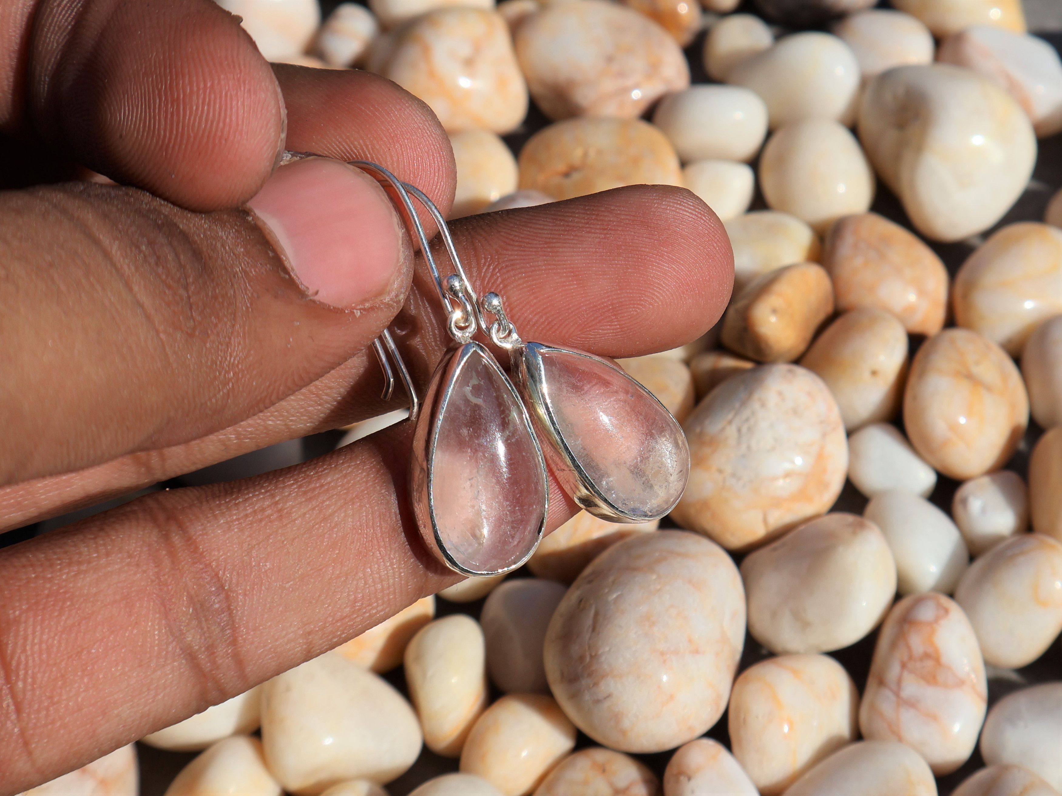 Handmade Crystal Quartz Earrings, Sterling Silver Handmade Earring, Size ONE SIZE - 5 Thumbnail