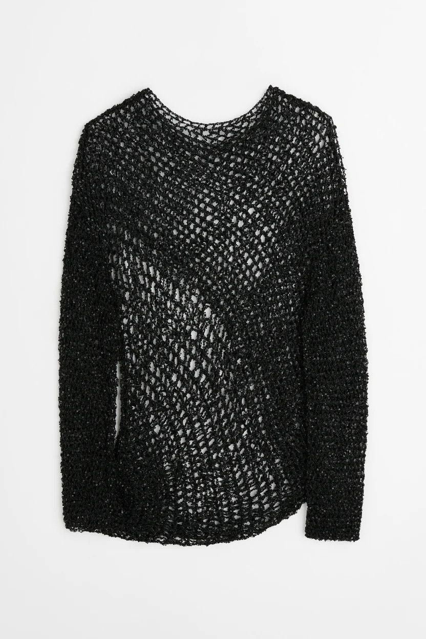 Judy Turner o1mle0225 Unisex Scilla Crochet Sweater in Black Size US S / EU 44-46 / 1 - 1 Thumbnail