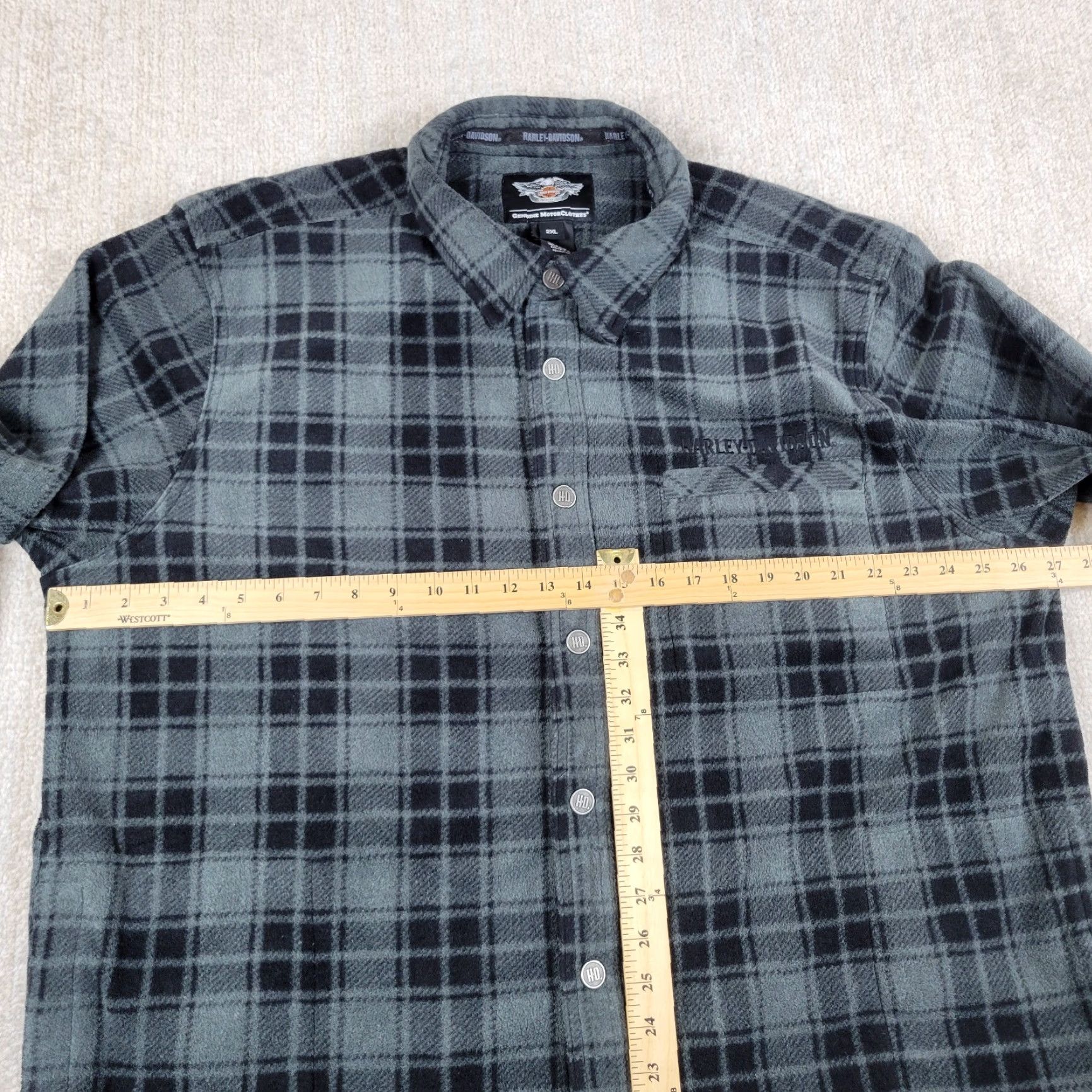 Harley Davidson Harley-Davidson Shacket Mens 2XL Plaid Gray Black Fleece Snap Shirt Jacket Shacket Size US XXL / EU 58 / 5 - 6 Thumbnail