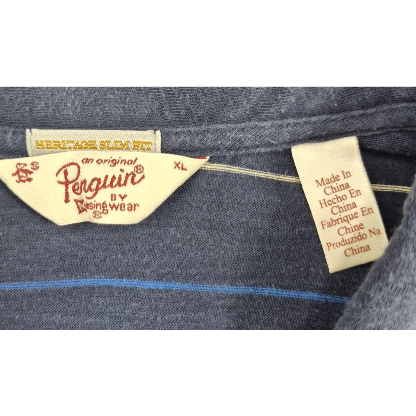 Original Penguin Original Penguin Polo Shirt Mens XL Blue Striped Heritage Slim Fit Casual Knit Size US XL / EU 56 / 4 - 5 Thumbnail