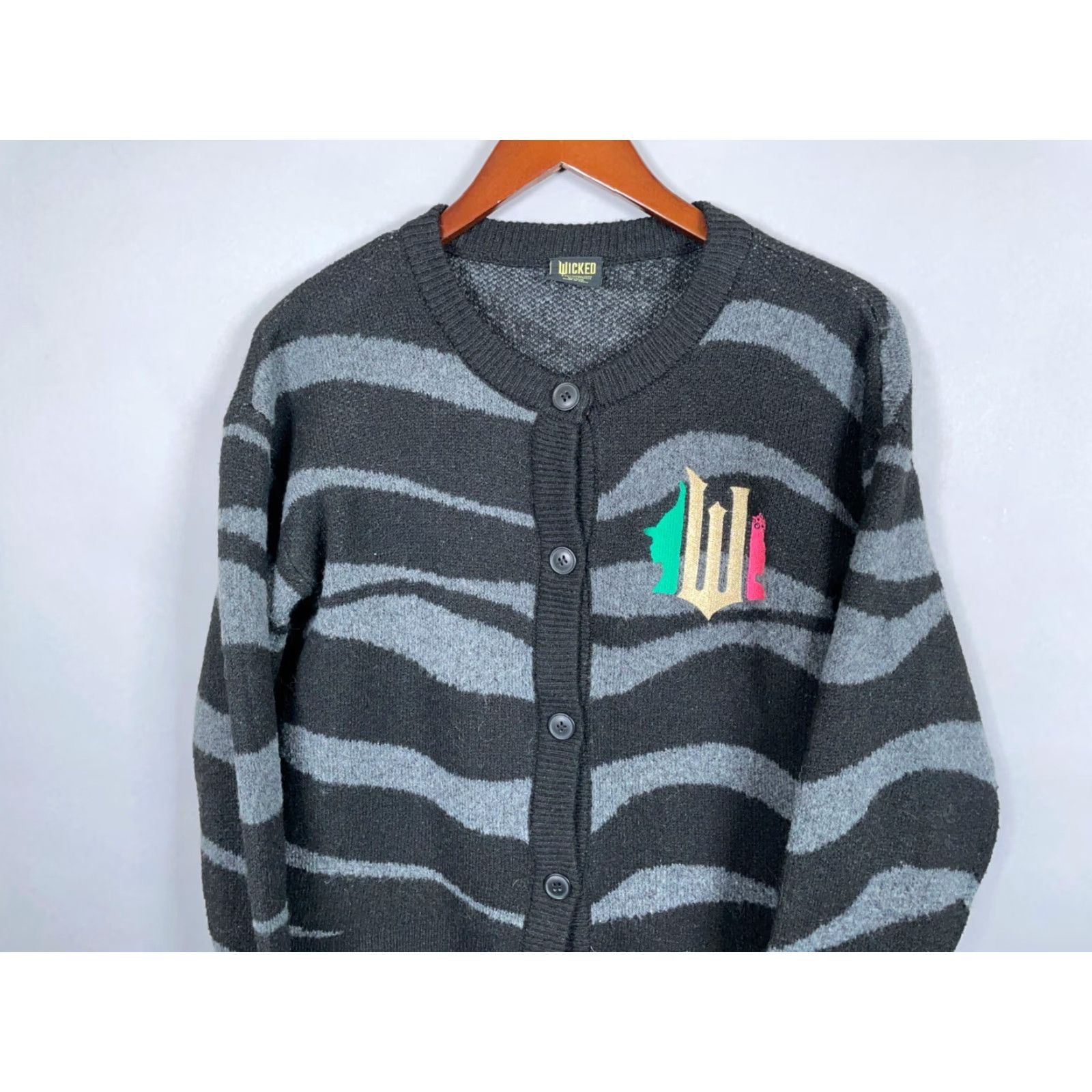 Vintage Wicked Cardigan Zebra Pattern Women's Medium Gray Black V-Neck Long Sleeve Knit Sweater Size M / US 6-8 / IT 42-44 - 4 Thumbnail