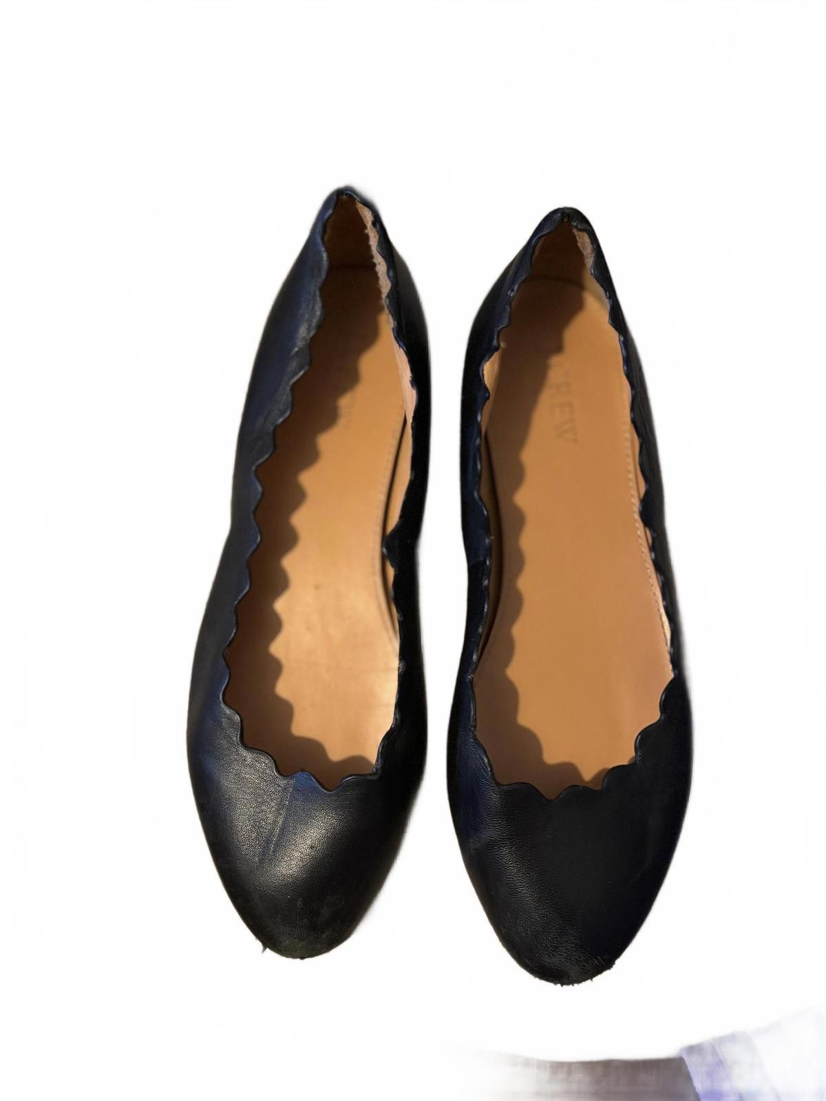 J.Crew J.Crew Black Leather Women's Flats with Scalloped Edges sz 7 Size US 7 / IT 37 - 1 Thumbnail