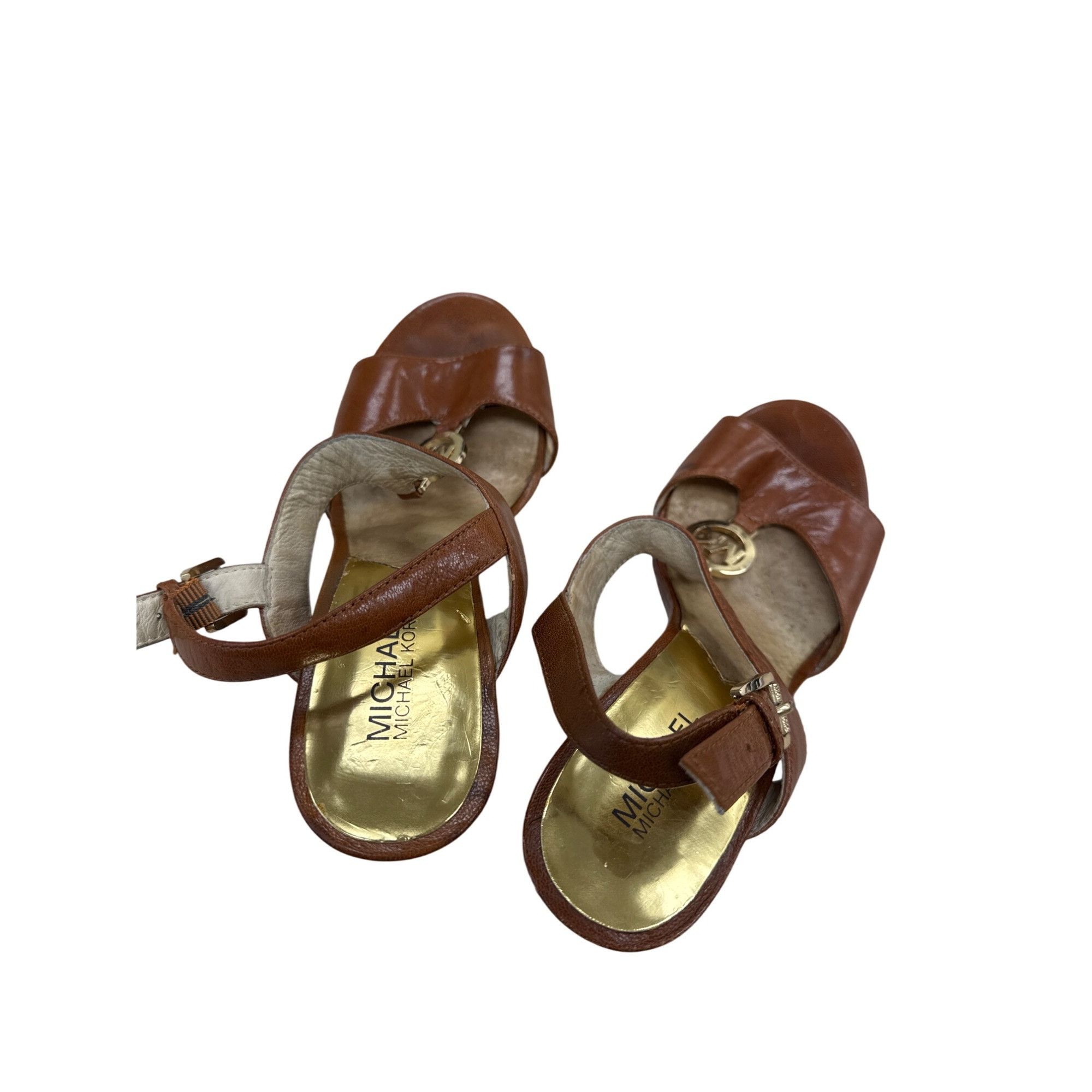 Michael Kors Michael Kors Womens Brown Leather Open Toe 4" Heels 8.5M SKU Size US 8.5 / IT 38.5 - 10 Thumbnail