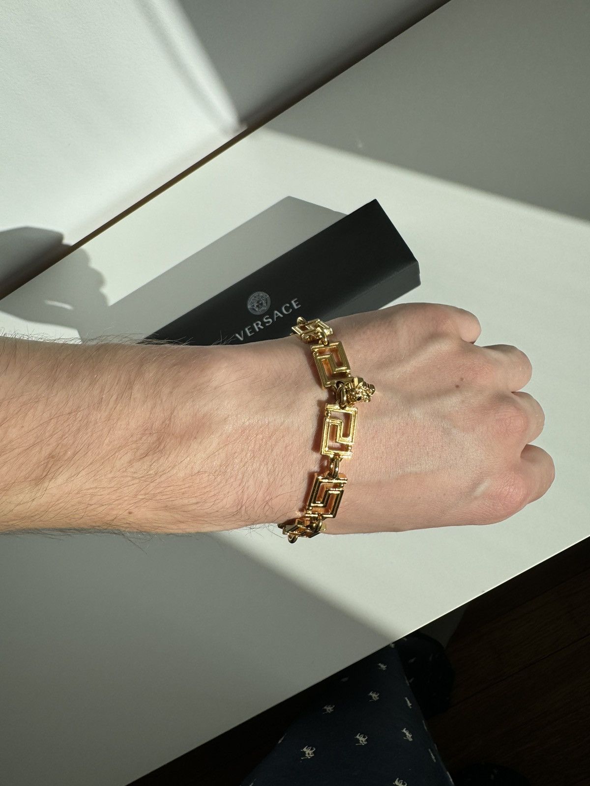 image of Versace Greca Monogram Medusa Head Logo Gold Bracelet, Men's