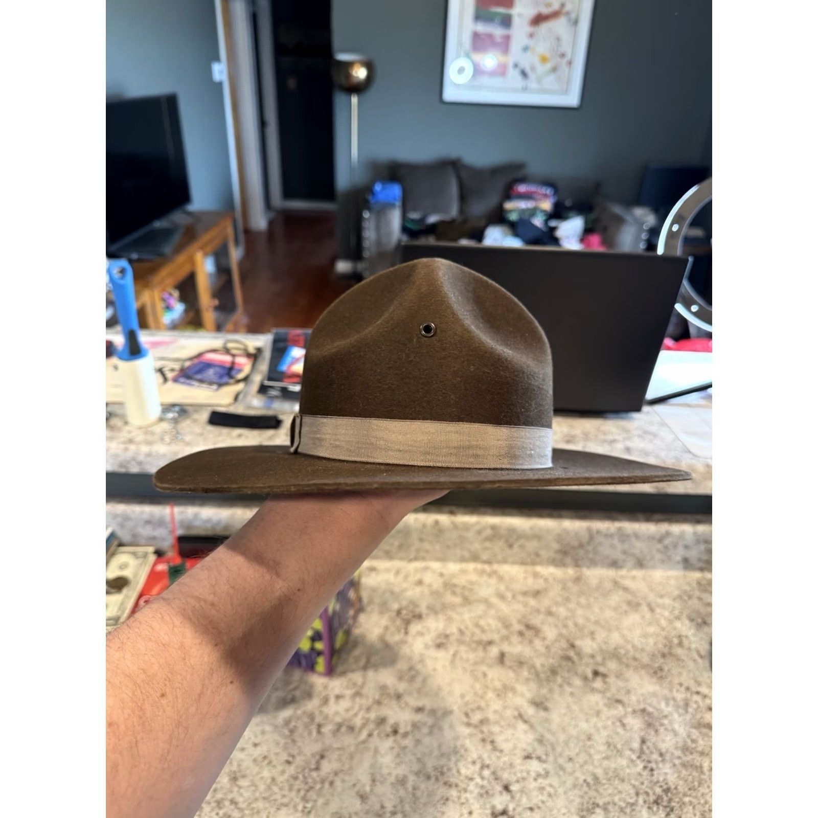 FELT VINTAGE Stratton Self Forming Drill Sergeant Instructor Wool Felt Hat 7 USA Size ONE SIZE - 5 Thumbnail